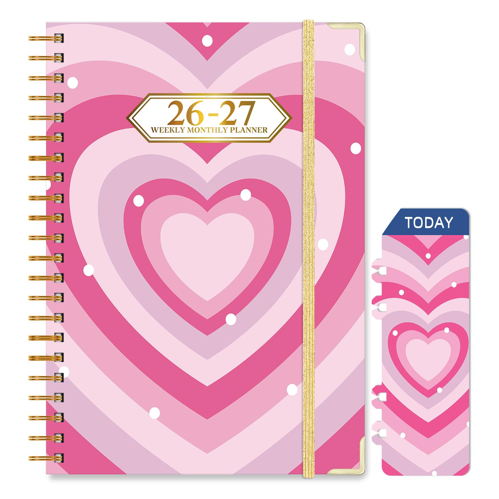 Knagsfa 2026-2027 Planner, Jul.2026-Jun.2027 Planner Weekly and Monthly 6.25"x8.5" with Page Tabs, Calendar Hardcover with Inner Pocket, Elastic Band, Twin-Wire Binding, Bookmark, Love Hearts