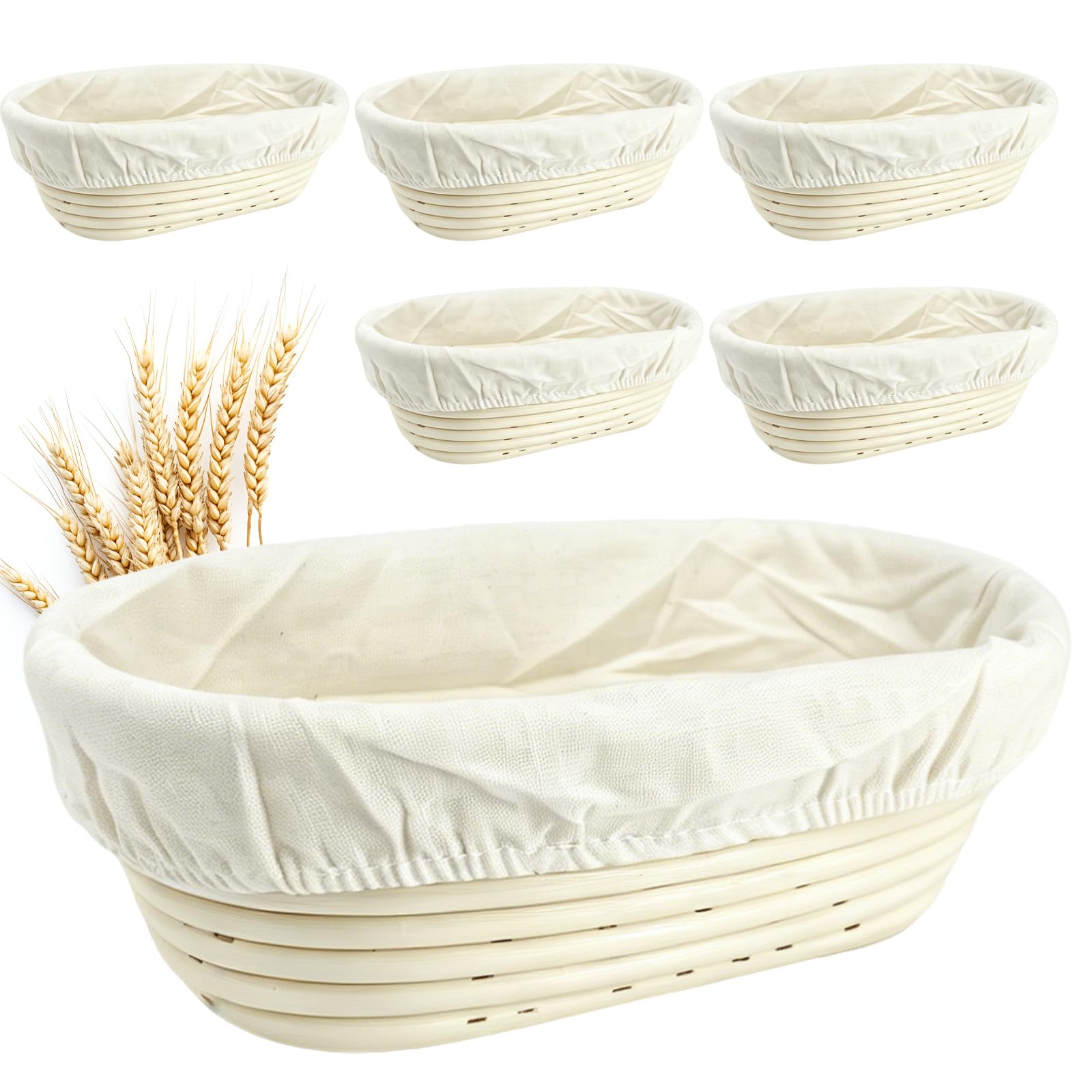 10 Inch banneton bread proofing basket, Set of 6 Natural Rattan Bread Proofing Basket with Linen Liners, Splinters-Free Handmade Brotform for Sourdough, Home &amp; Professional Baking