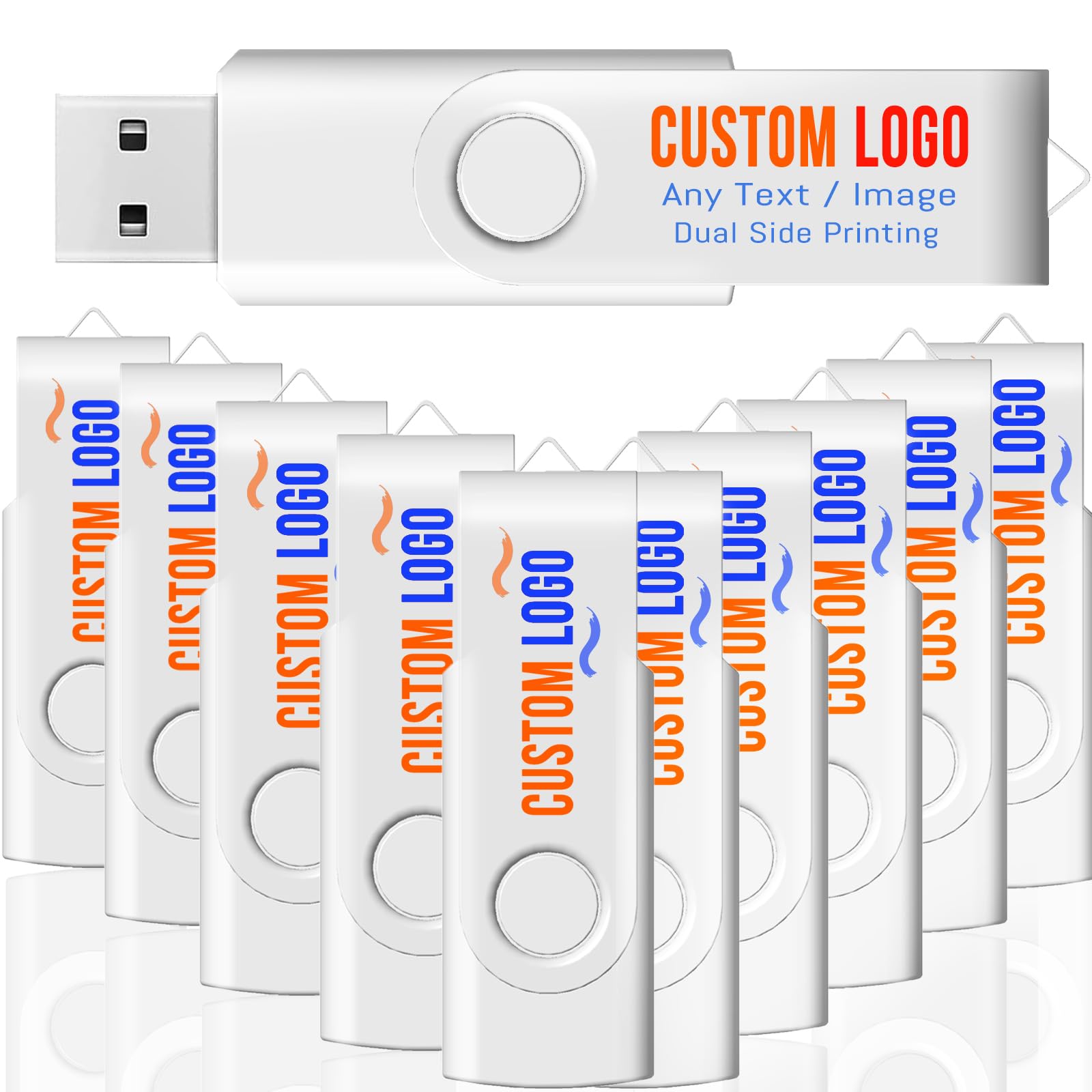[25 Stück] USB-Flash-Laufwerk mit benutzerdefiniertem Logo 1GB 25er-Pack, JBOS Großpackung, personalisierte USB-Sticks mit Ihrem Logo, individuell gestaltete Werbeartikel - Weiß