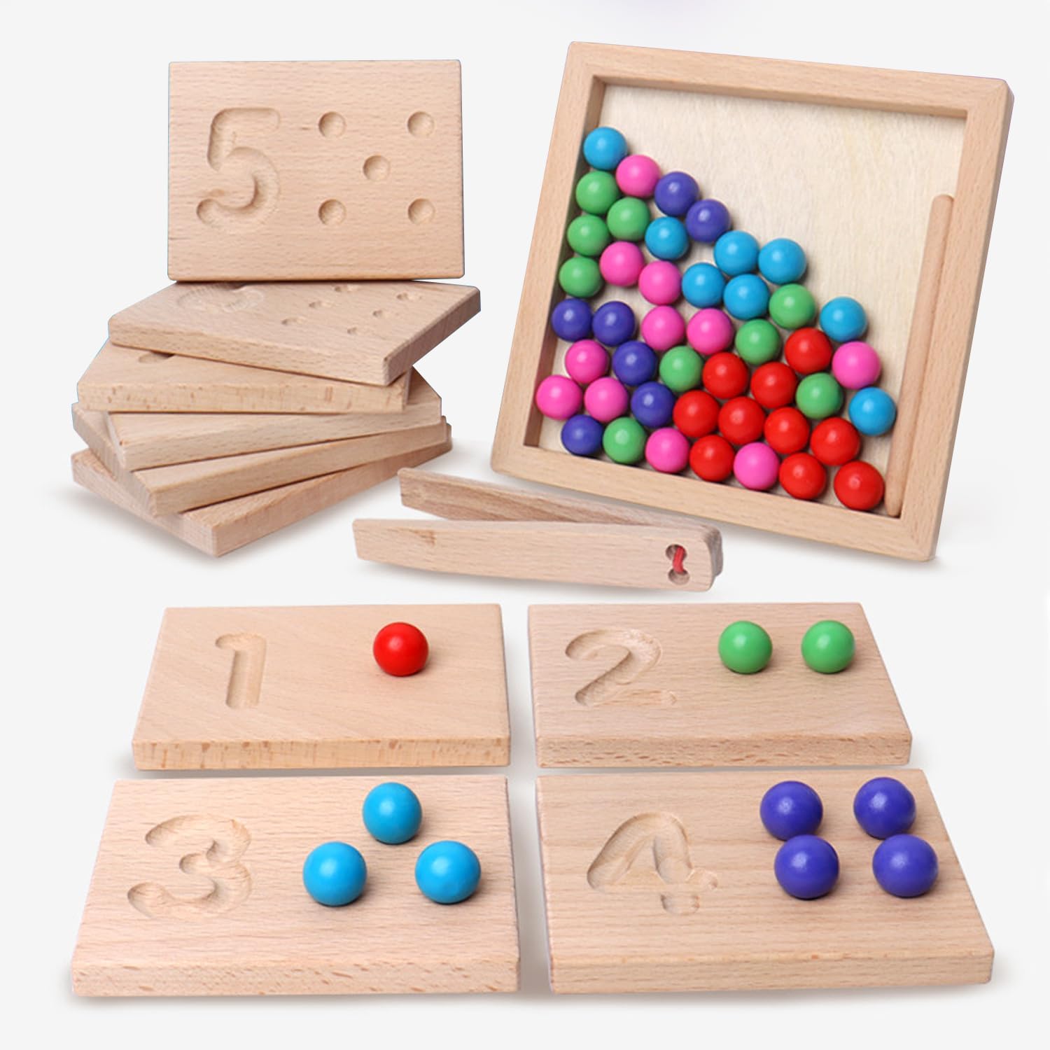 Montessori Wooden Number Tracing Board Set, Toddler Math