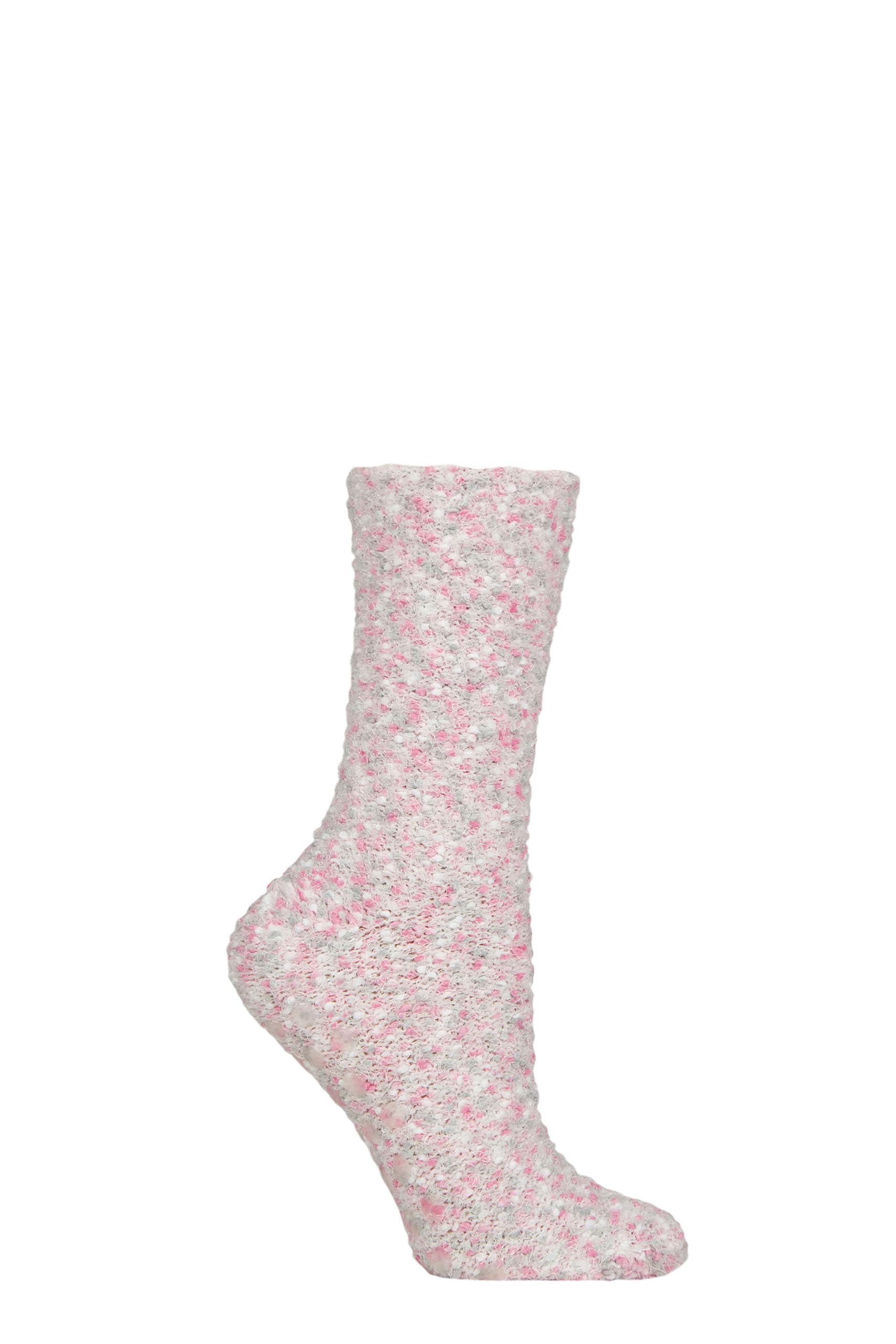 ELLE Women’s Gift Boxed Socks - Popcorn Cosy Lounge Socks, Anti-Slip Grips, Slipper Socks, Gift Idea, Present for Christmas,1 Pair, Size 4-8 Pink/Cream