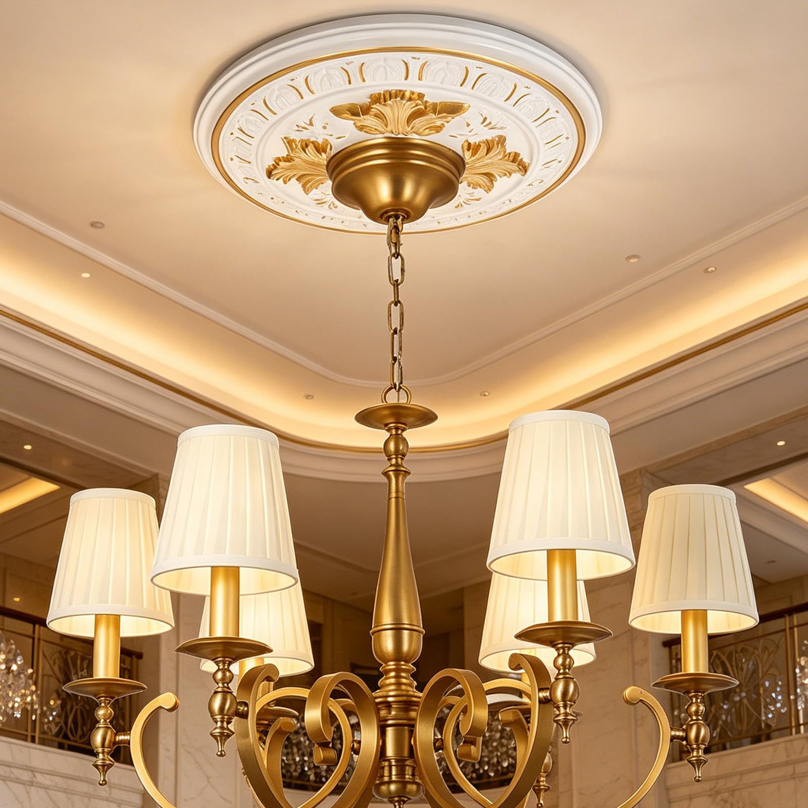 Toddmomy Anello decorativo per soffitto a medaglione - Cornice decorativa effetto gesso - Piastra rotonda bianca per apparecchi di illuminazione, nasconde le imperfezioni, diametro interno 4,3" e
