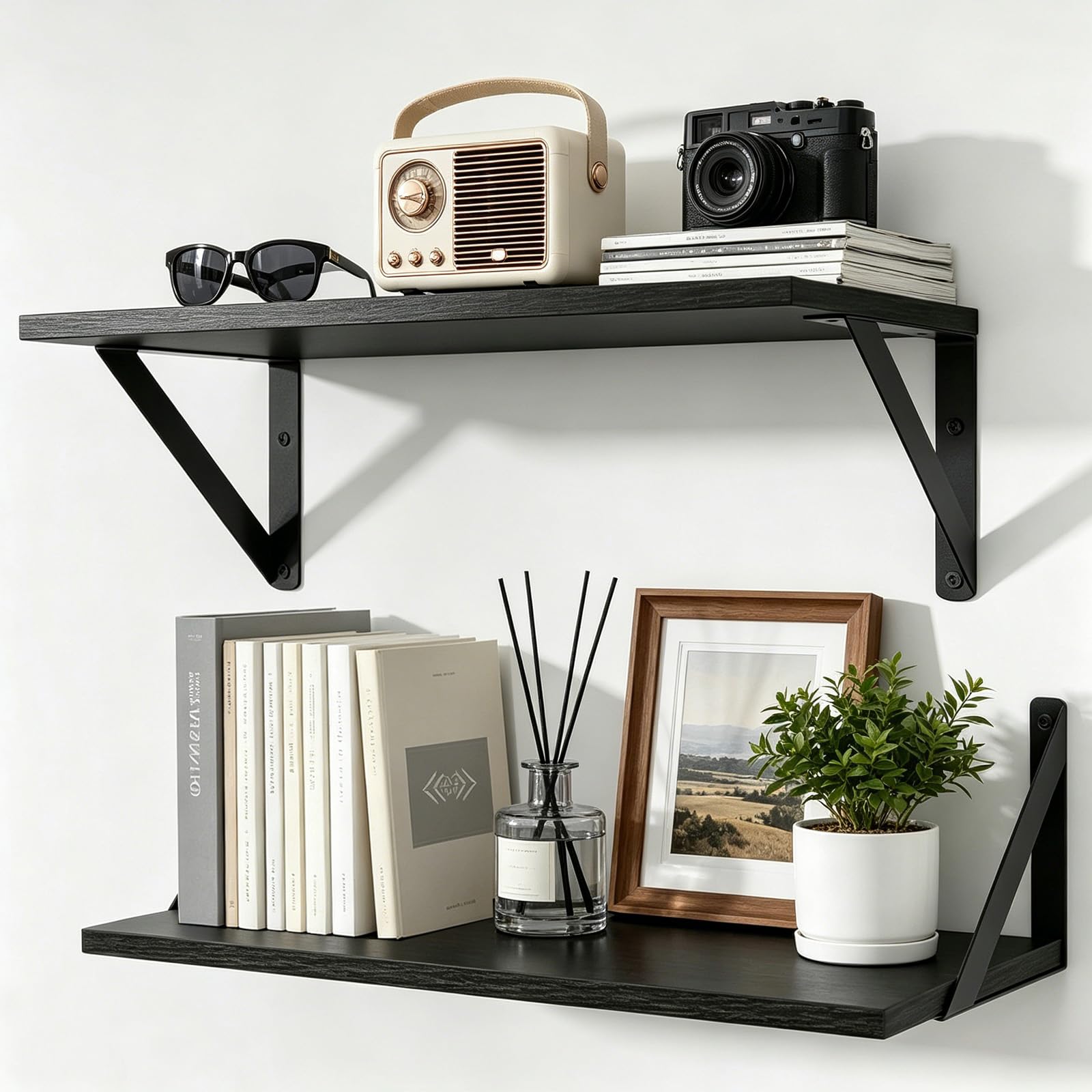 Loopsee Floating Shelves for Wall Shelf, 2 Wooden Rustic Walls Shelfs Unit
