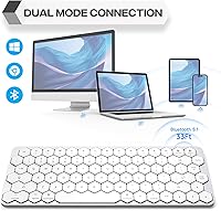 Vista 4 de GEEZER Teclado Bluetooth inalámbrico, teclado hexagonal, portátil, ultrafino, recargable, compacto, compatible con Mac, iPhone, iPad (blanco)