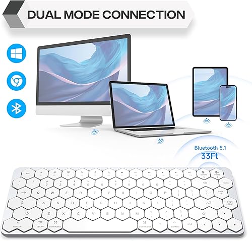 Miniatura 4 de GEEZER Teclado Bluetooth inalámbrico, teclado hexagonal, portátil, ultrafino, recargable, compacto, compatible con Mac, iPhone, iPad (blanco)