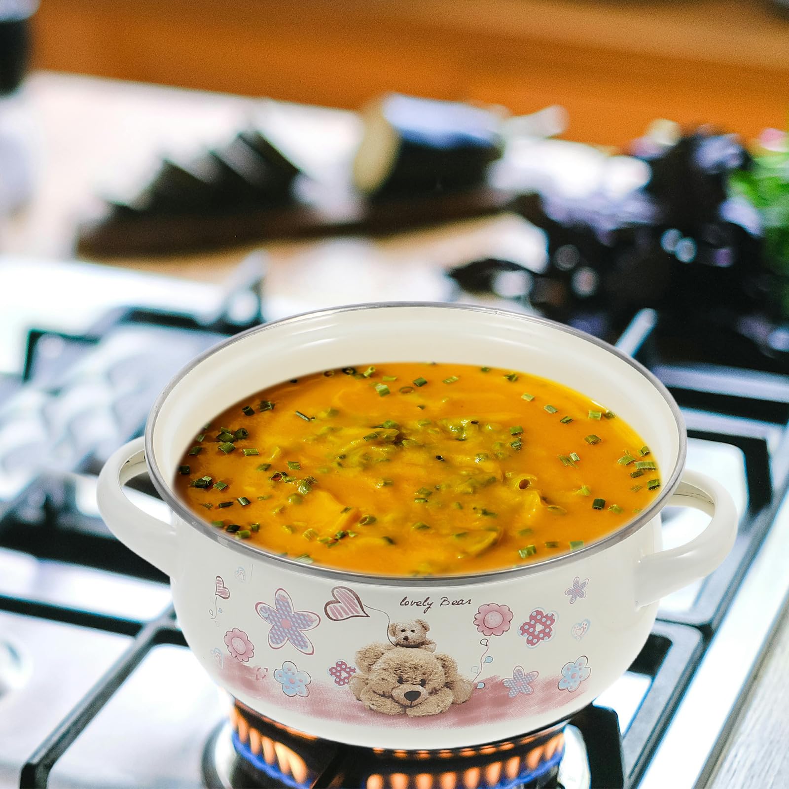 Luxshiny Marmite à Soupe en Émail Vintage 16 Cm, Pot à Ragoût Épais Couvercle, Ustensile Cuisine Multifonction pour Maison, Cuisson Mijotée et Soupe, Matériel Cuisine Plusieurs styles