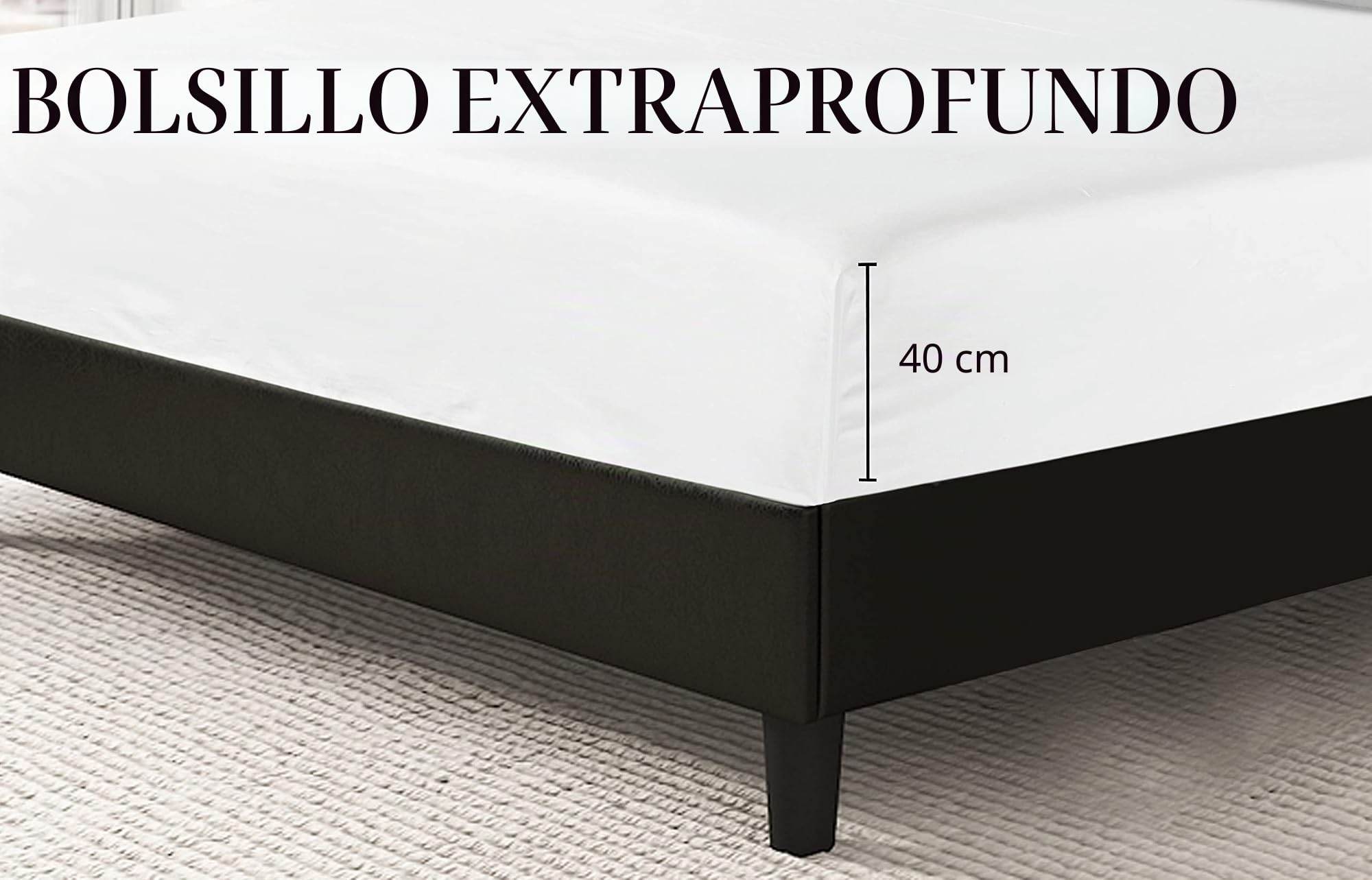 Sapphire Collection - Sábana bajera ajustable de algodón egipcio puro de 800 hilos, calidad de hotel súper suave, 40 cm de profundidad., algodón, Blanco, matrimonio grande