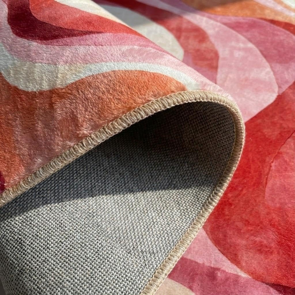 5x7 Area Rugs for Living Room，Modern Abstract Pink and Terracotta Watercolor Design Rug，Non-Slip Washable， Bedroom, Dining Room, Home Office
