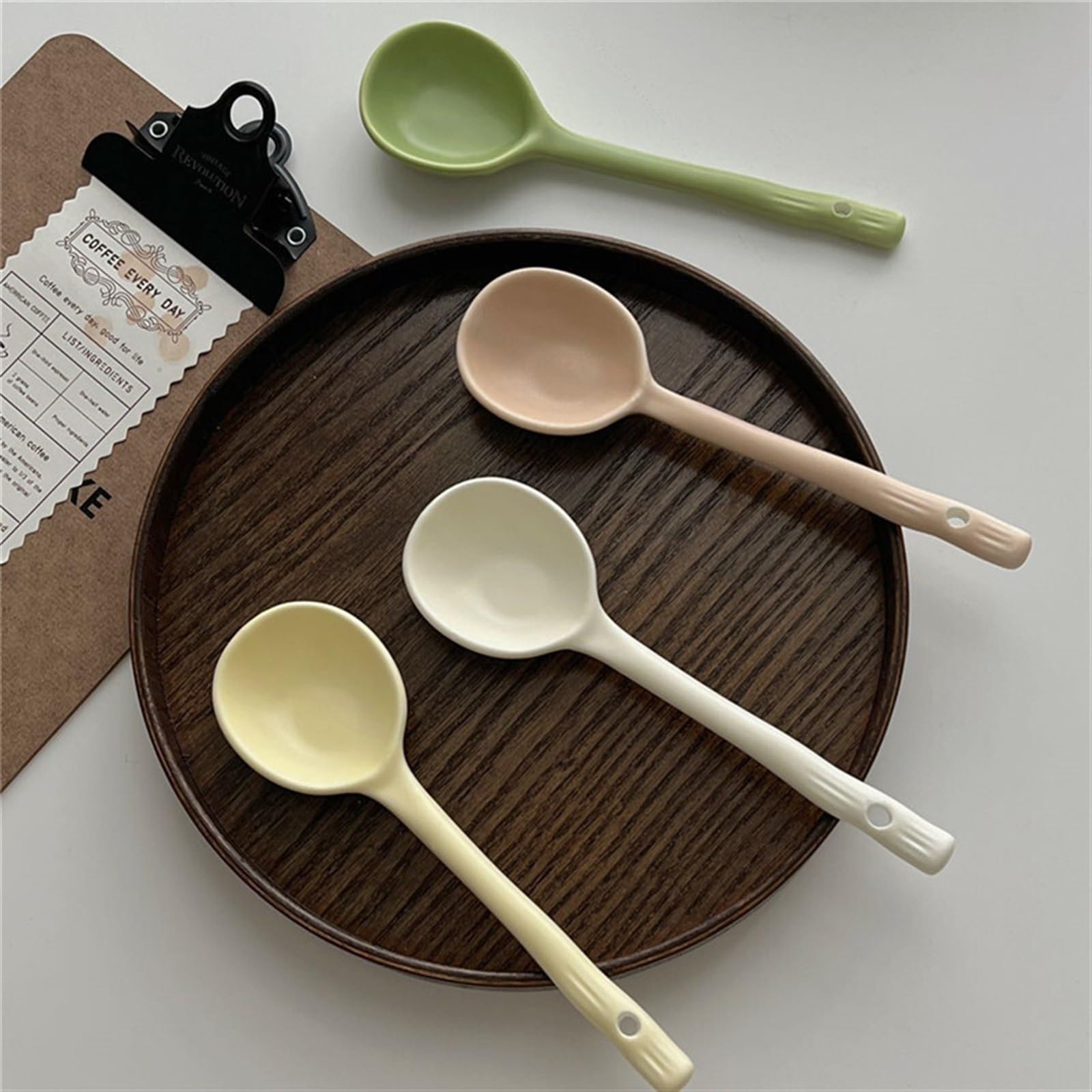 Set di 4 cucchiai da zuppa in Ceramica Diversi Colori, tavola, Cena, asiatici con Manico Sottile, Cucchiaio for Gelato