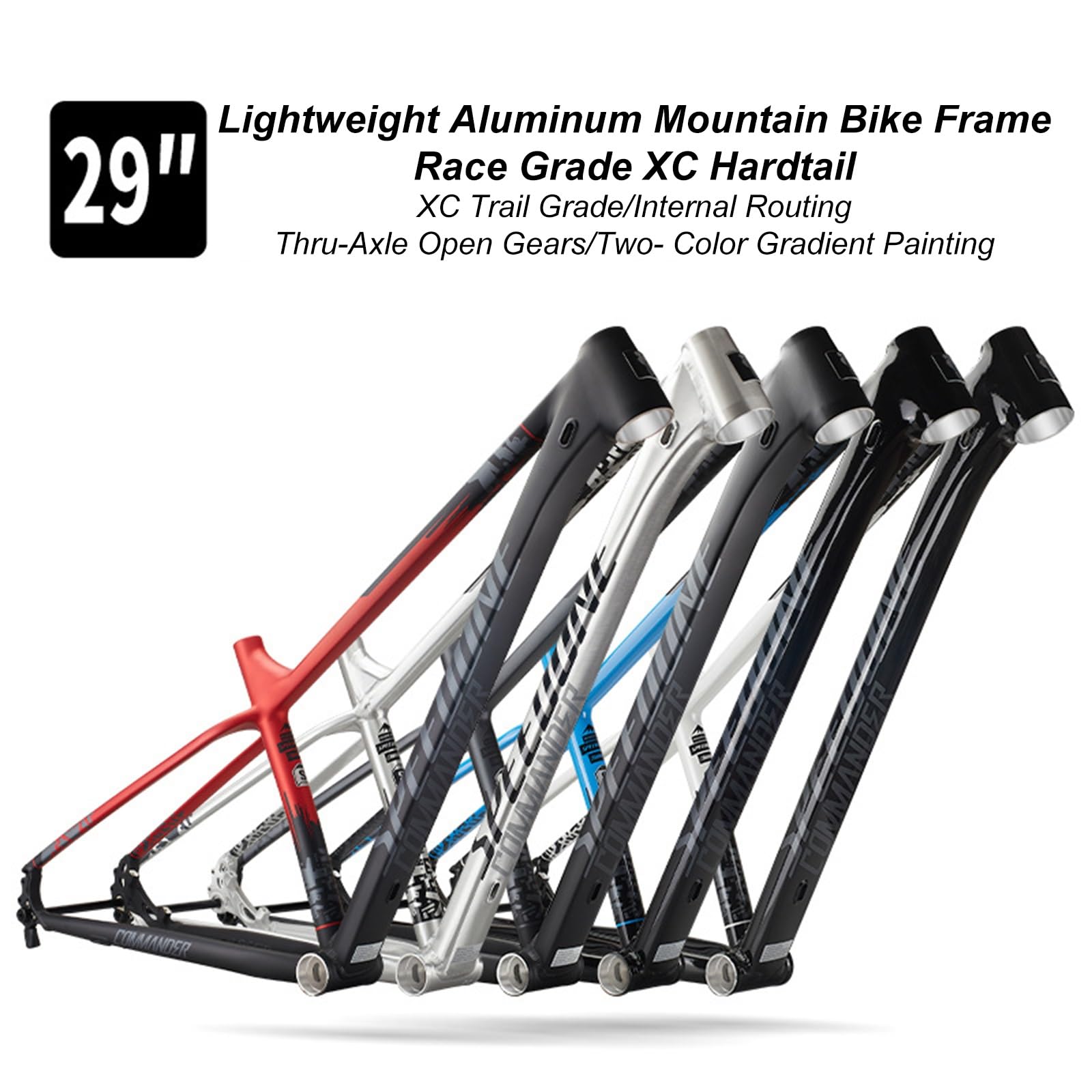 MirOdo 29er Mountain Bike Hardtail Frame Aluminum Alloy XC/AM Race Grade Cyclocross Frame Internal Routing Thru Axle 12 * 142mm Disc Brake BB92 Press-in (Color : Silver, Size : 29