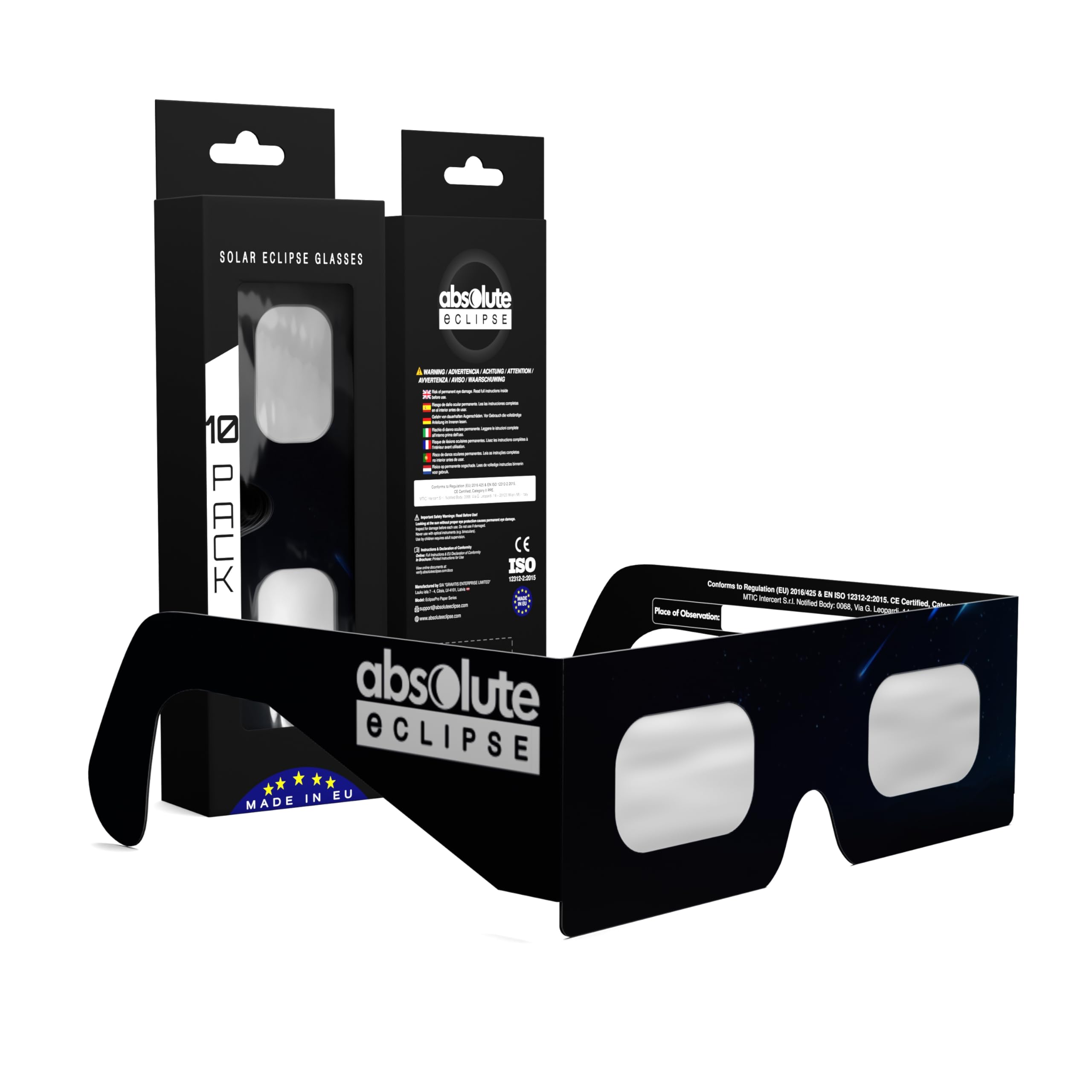 Absolute Eclipse Sonnenfinsternis Brille 2026 zum Sehen der Sonnenfinsternis - ISO 12312-2 CE Zertifiziert - 12. August 2026 - Erwachsene Kinder - EU Hersteller Anerkannt AAS - 55+ Designs