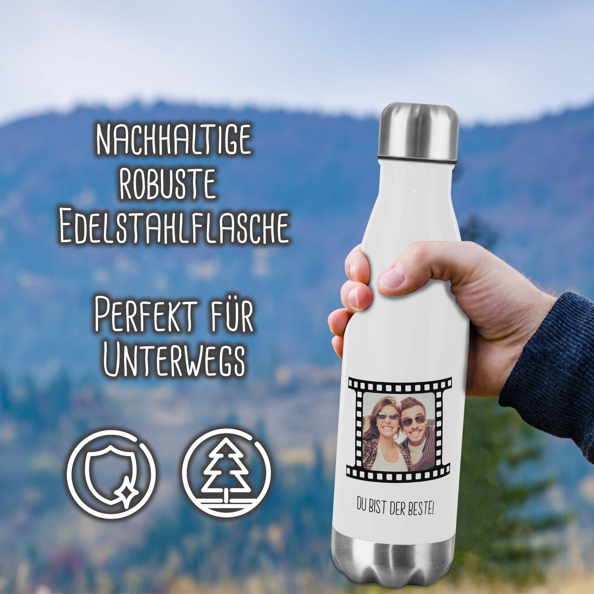 Personalisiert Edelstahl Trinkflasche – Mit Eigenem Foto & Text, 750 Ml, Doppelwandig Isoliert