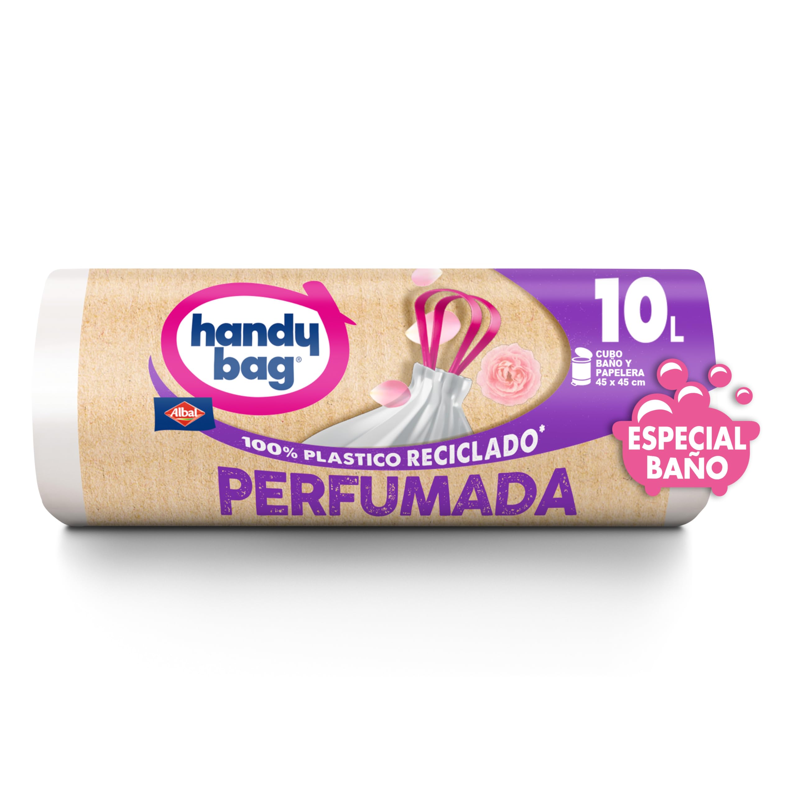 Handy Bag Bolsas de basura Perfumadas Especial Baño - Bolsas resistentes y antigoteo para cuarto de baño, diseñadas especialmente para cubo de basura pequeño, 100% plástico reciclado, 10L, 12 bolsas