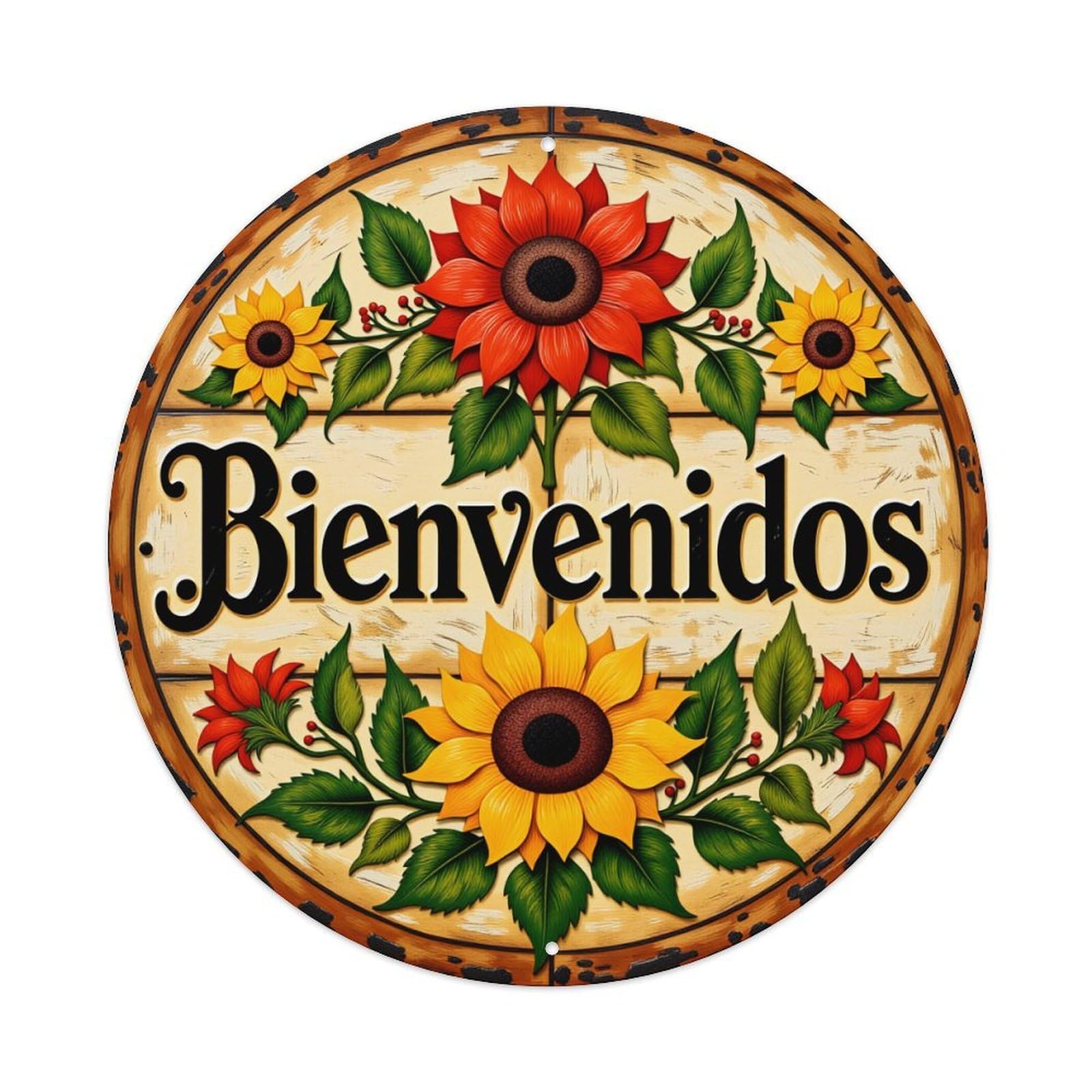 Floral Sunflower Sign Pattern Round Tin Sign Vintage Metal Poster, Home Bar Garage Man Cave Cafe Indoor & Outdoor Wall Decoration 8x8Inches