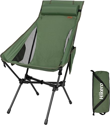 Silla de camping portátil de respaldo alto, soporta 440 libras, silla plegable ligera con almohada ajustable para senderismo, playa, mochilero