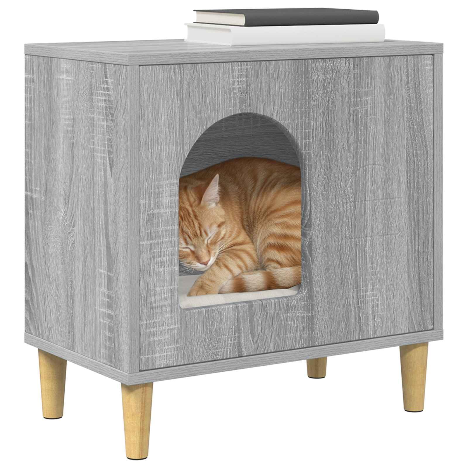 Mangloder Graues Sonoma Katzenhaus aus Holzwerkstoff 51 x 30 x 52 cm, für drinnen, stabil bis 60 kg, als Katzenhaus, kratzmöbel, kratzbrett, spielturm, zum Klettern, kratzen, Spielen