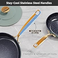 Vista 4 de Nuwave Lux LE 13-Pc Cookware Set with Elegant Gold Handle, Diamond Infused Ceramic Non-Stick, PFAS Free, Premium Metal Lids, Ergonomic Stay-Cool