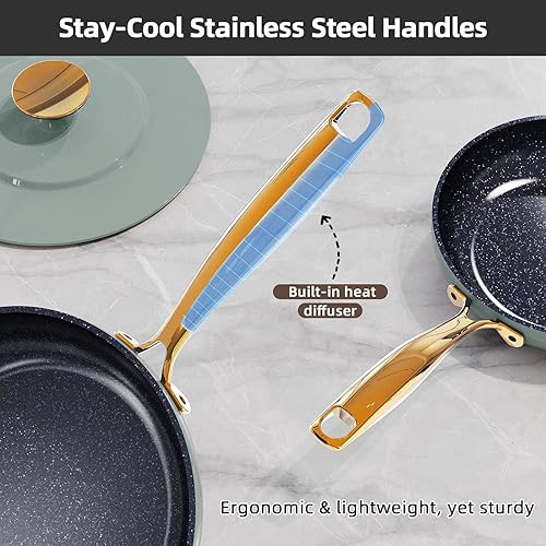 Miniatura 4 de Nuwave Lux LE 13-Pc Cookware Set with Elegant Gold Handle, Diamond Infused Ceramic Non-Stick, PFAS Free, Premium Metal Lids, Ergonomic Stay-Cool