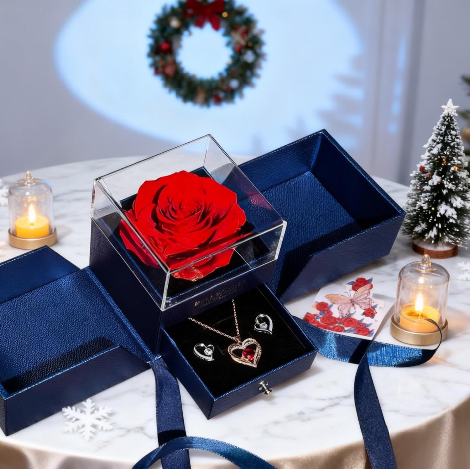 Preserved Red Real Rose with Necklace&Earrings-Eternal Forever Flowers Rose,Birthday for Women Mom Wife Grandma Daughter Mothers Day Christmas Valentines Gifts for Her - Image 7