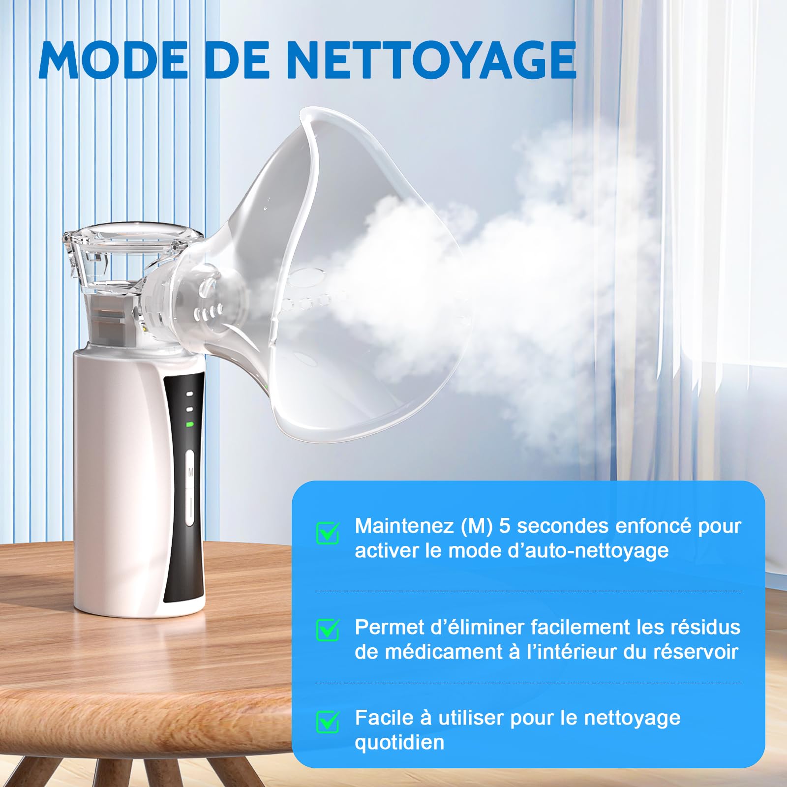 Nebulisateur Portable Silencieux pour Adultes et Enfants | Inhalateur Nébuliseur Aérosol Rechargeable par Câble USB avec 2 Masques et Embout Buccal