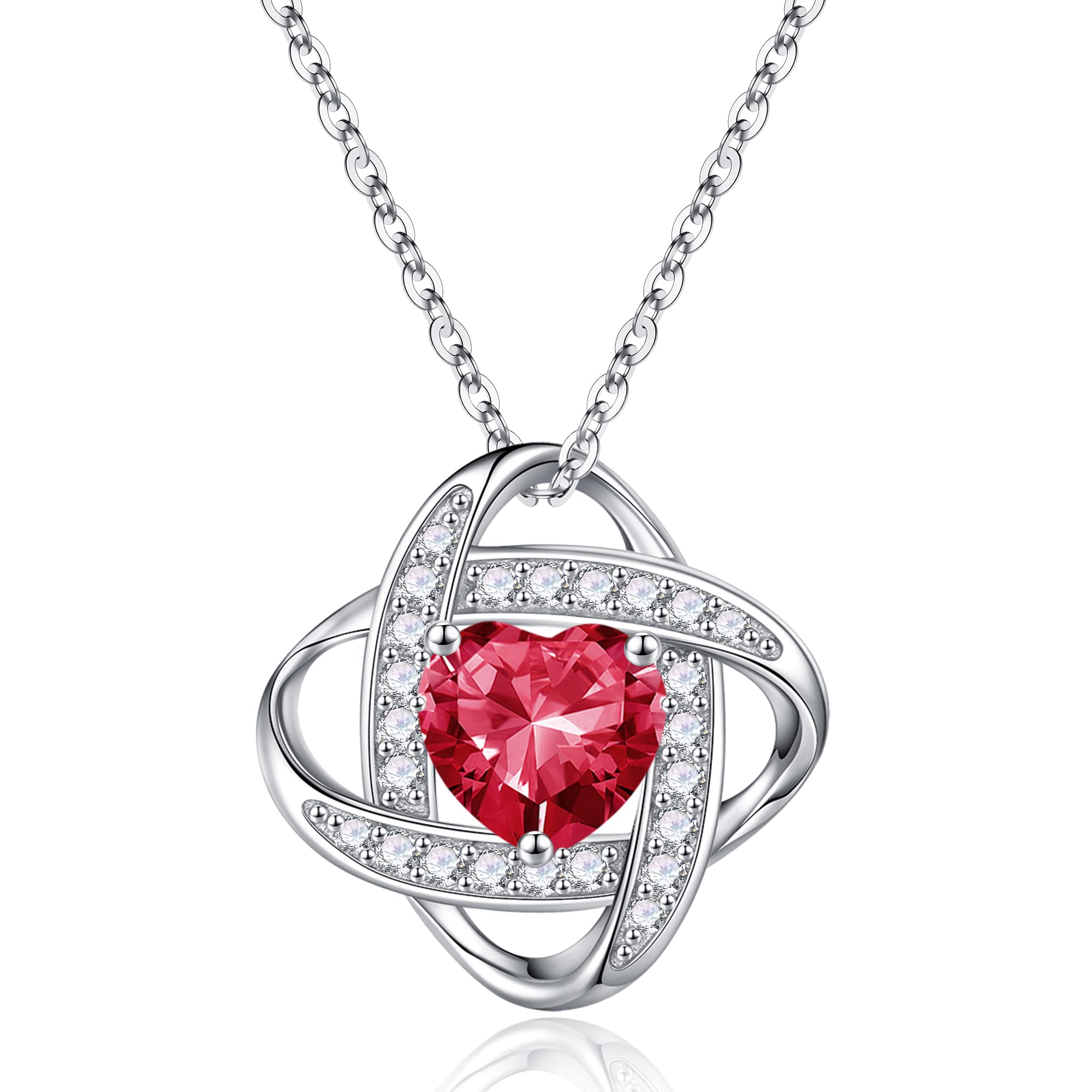 925 Sterling Silver Love Knot Birthstone Necklace, Anniversary Birthday Gifts for Women, Jewelry Gifts for Wife Mom Girlfriend