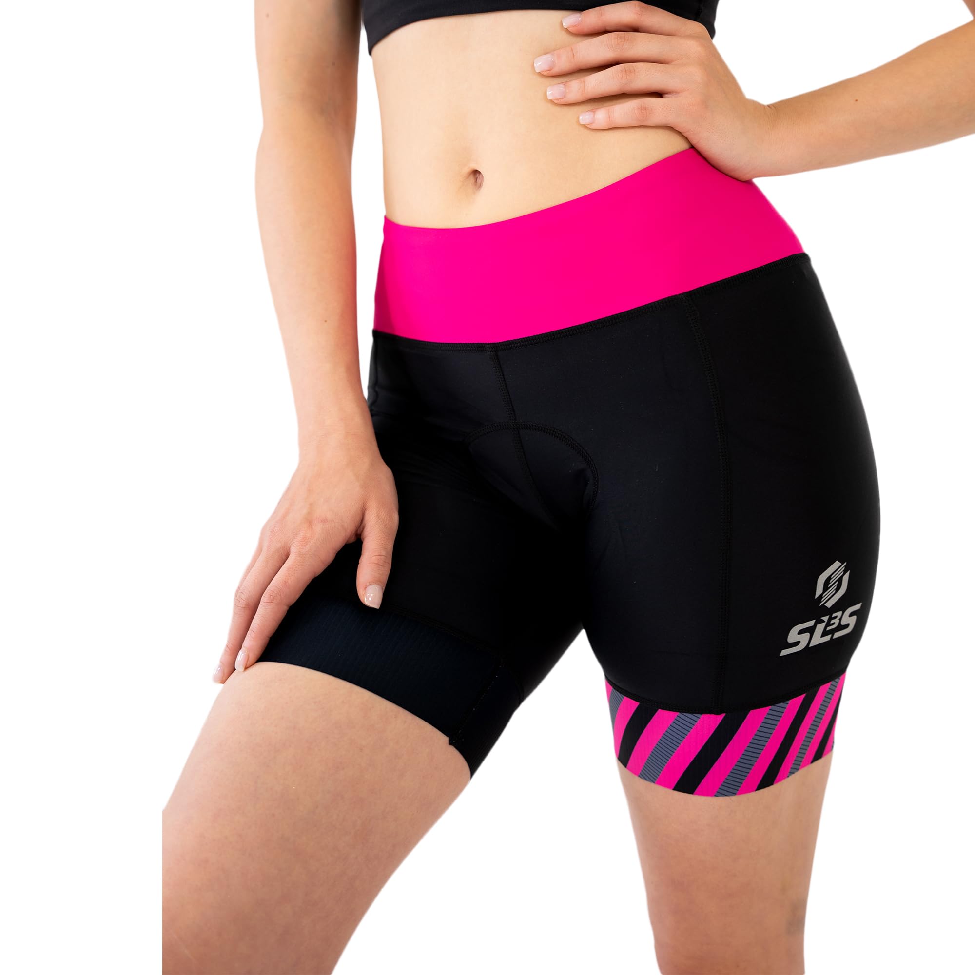 SLS3 Damskie szorty Tri | Triathlonowe szorty dla kobiet, 15 cm, czarny nadruk FRT, super wygodne z miękkim kozami, zaprojektowane przez sportowców