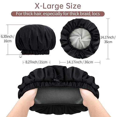 Miniatura 8 de Gorro de ducha de lujo para mujer, impermeable, reutilizable, doble capa, forro de microfibra con función de cabello seco, extra grande para cabello