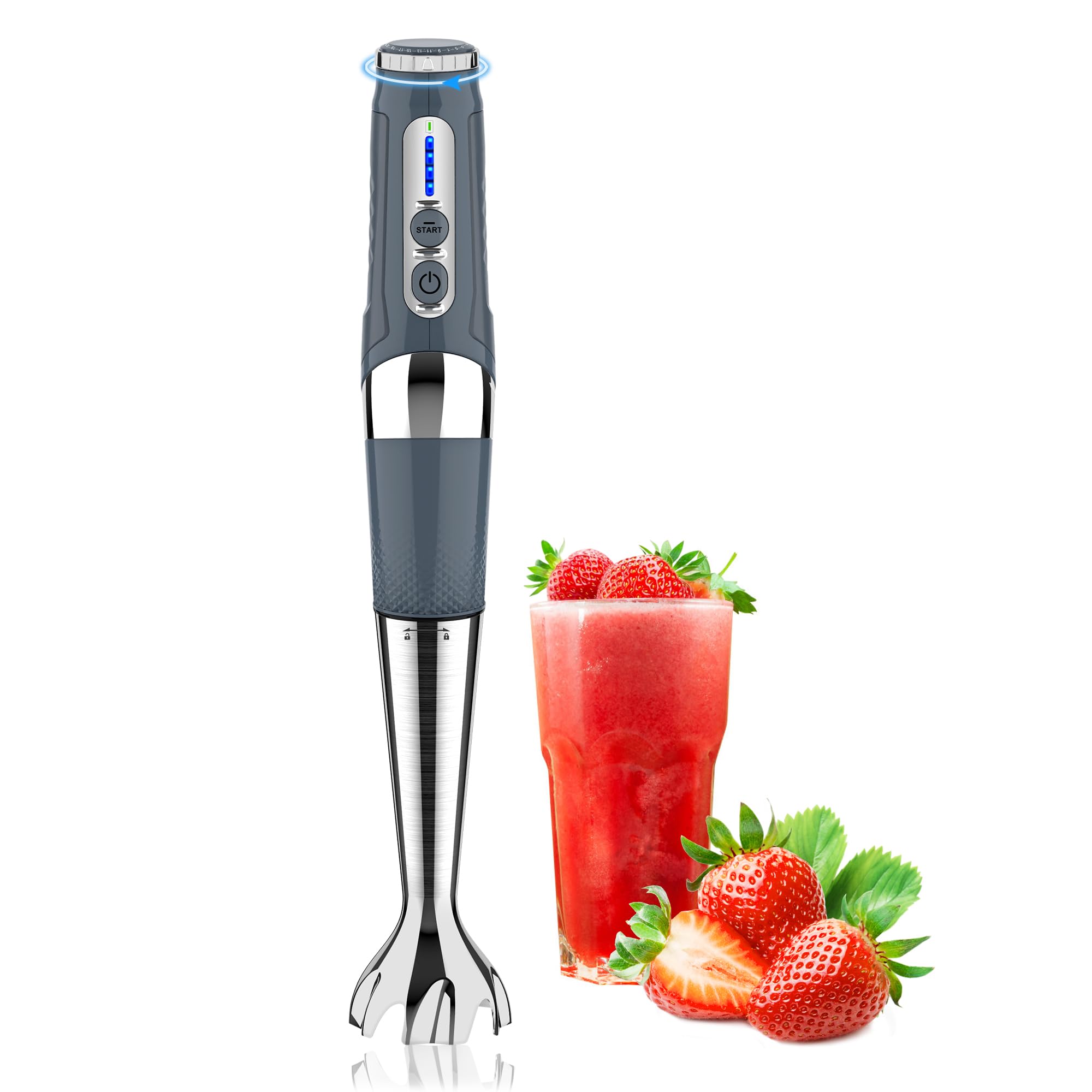 Toogel Cordless Immersion Blender, 21-Speed, 3-Angle Adjust, Grey