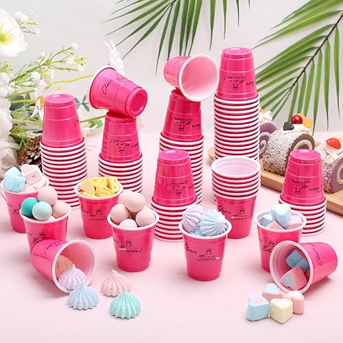Miniatura 7 de Lounsweer 100 vasos de plástico desechables de 2 onzas, mini vasos de plástico para fiesta de despedida de soltera, degustación de cumpleaños,