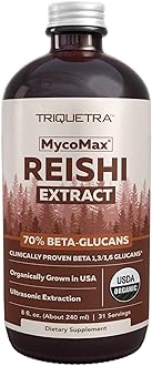 Organic Reishi Mushroom Extract - 70% Beta Glucans - Highest Active Nutrient Levels, Max Potency Cordyceps Tincuture, US Grown + Ultrasonic Extraction - Energy, Immunity, Sleep and Stress - 8 oz.