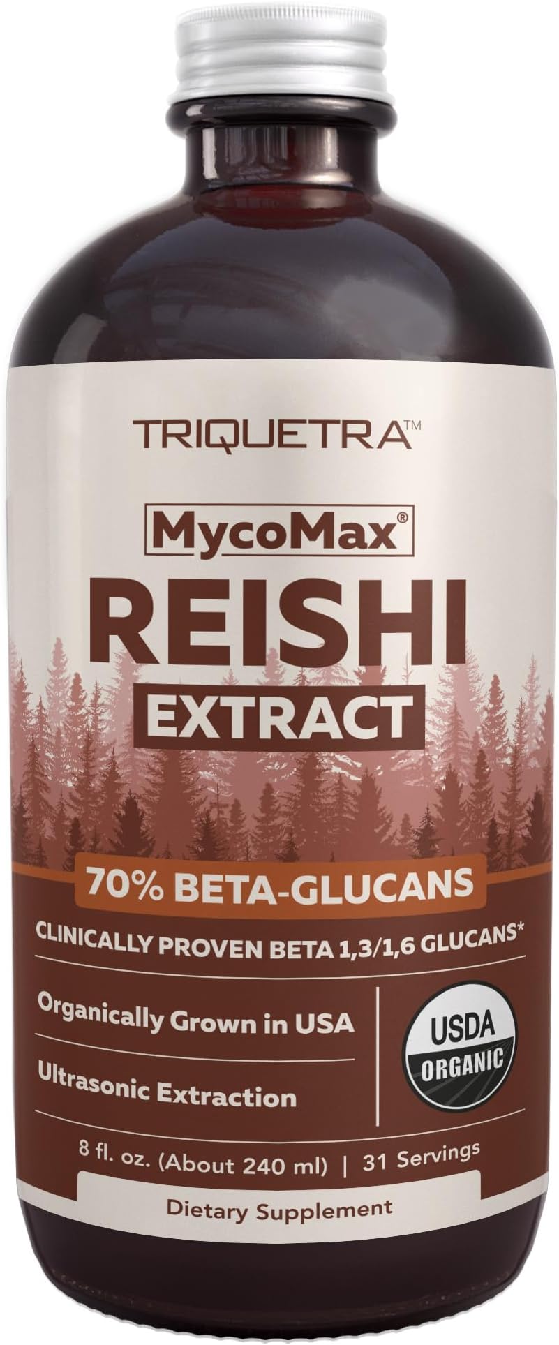 Organic Reishi Mushroom Extract - 70% Beta Glucans - Highest Active Nutrient Levels, Max Potency Cordyceps Tincuture, US Grown + Ultrasonic Extraction - Energy, Immunity, Sleep and Stress - 8 oz.