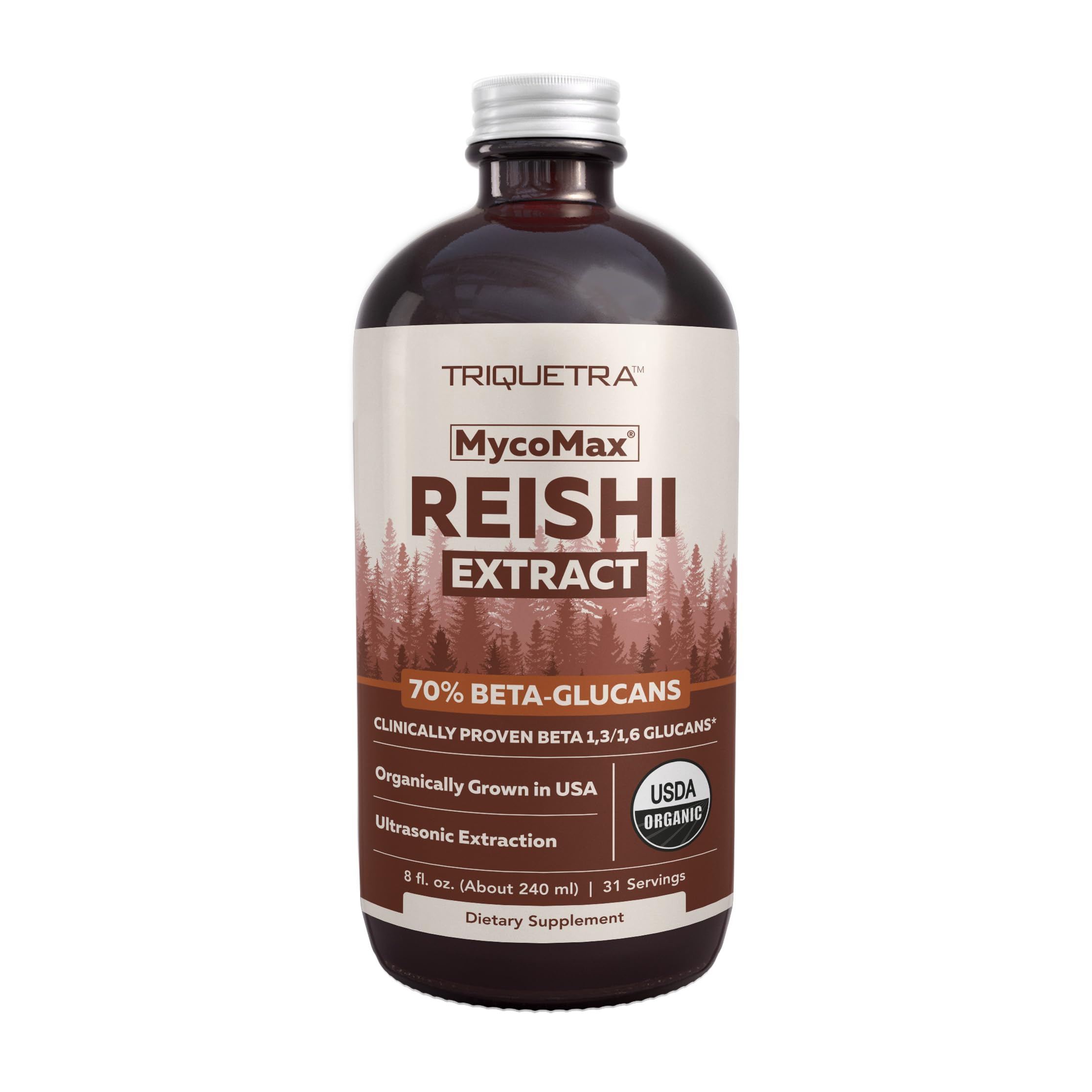 Organic Reishi Mushroom Extract - 70% Beta Glucans - Highest Active Nutrient Levels, Max Potency Cordyceps Tincuture, US Grown + Ultrasonic Extraction - Energy, Immunity, Sleep and Stress - 8 oz.USDA Organic