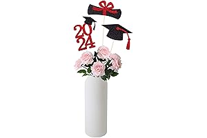 "Gexolenu 15 PCS Glitter Red and Black Double-Sided Graduation Centerpieces for Tables"...