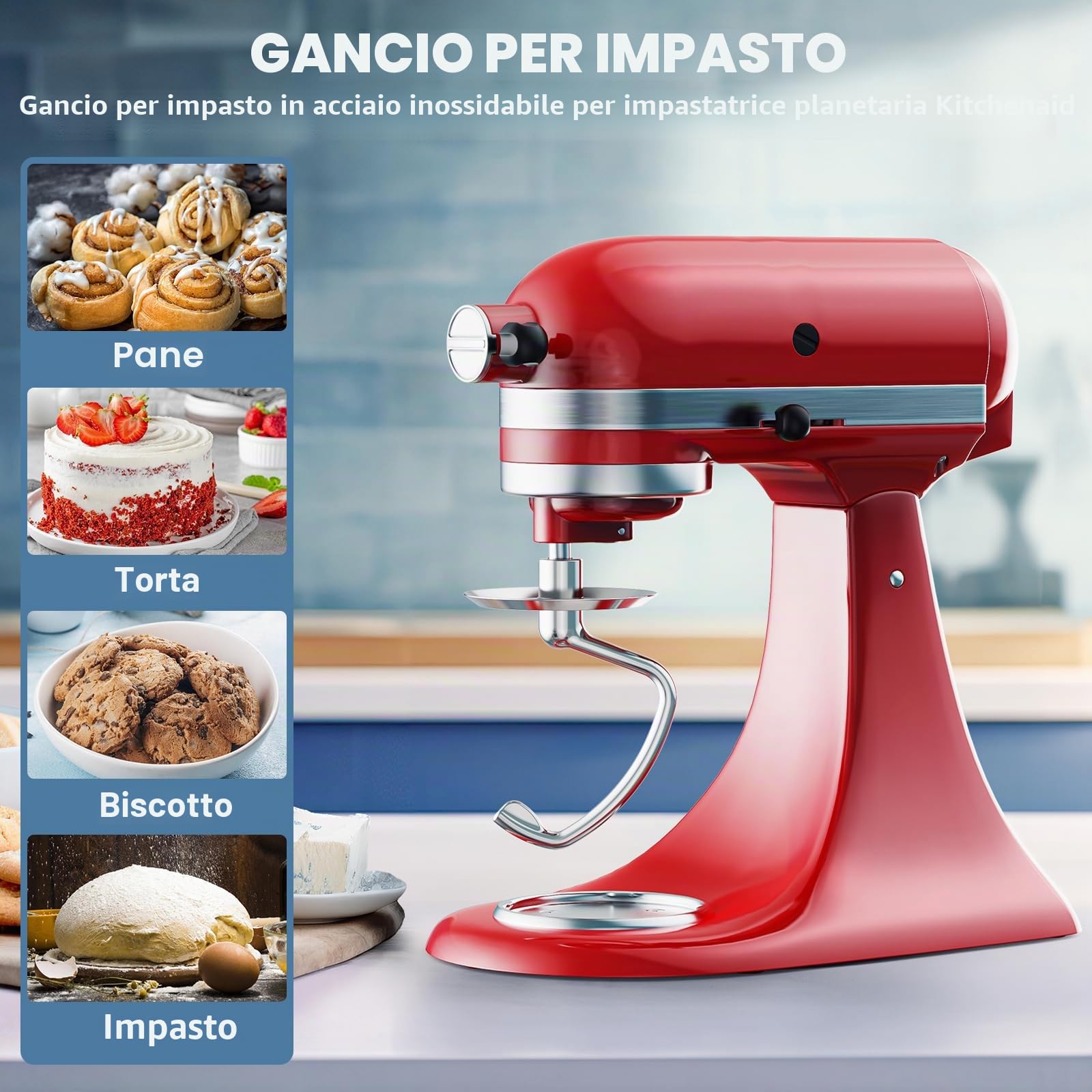 COFUN Gancio per impasto in acciaio inox per KitchenAid, si adatta all'impastatrice a colonna con testa inclinabile per KitchenAid 4,5-5Qt, sostituisce gli accessori per Kitchen Aid