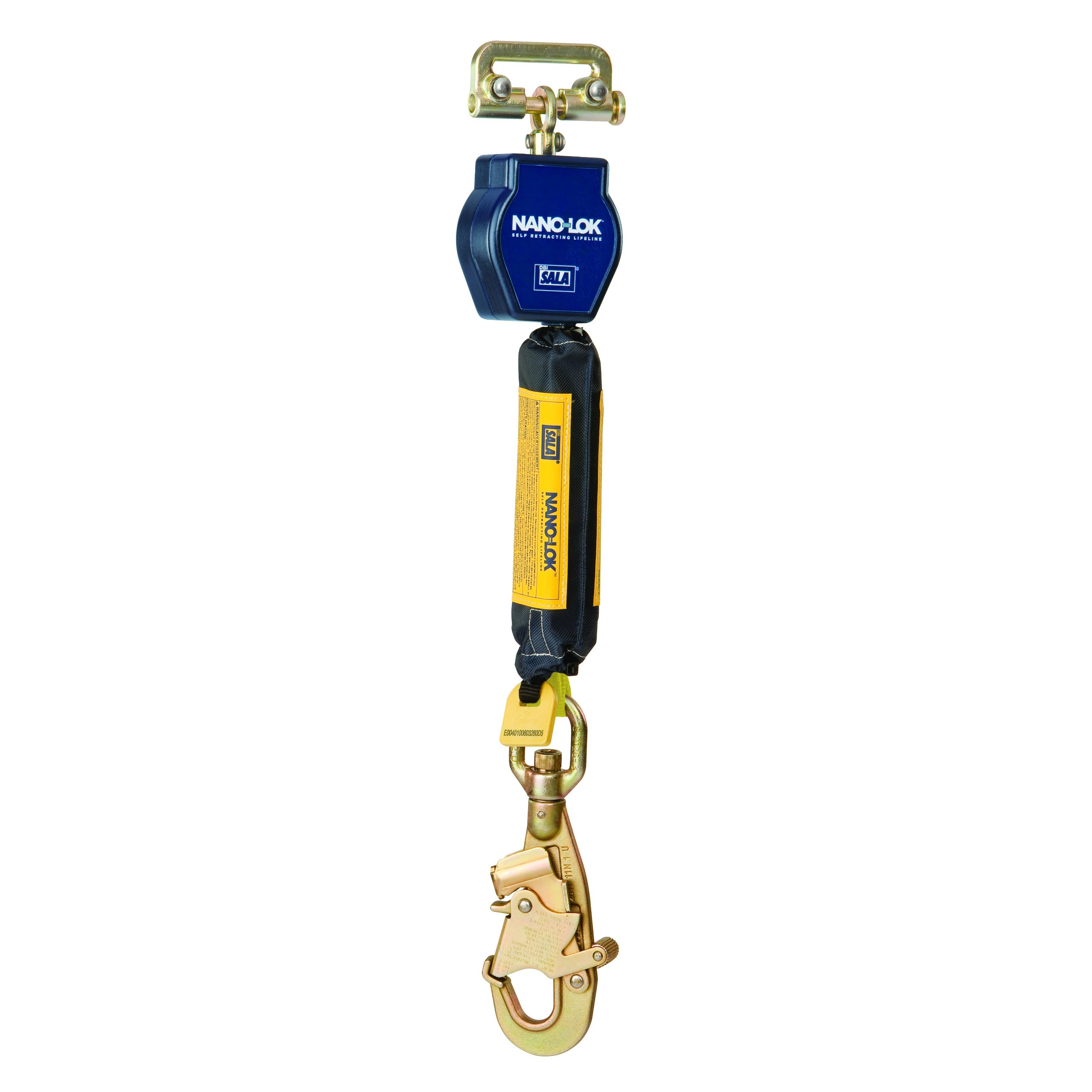 3M DBI-SALA Nano-Lok 3101253 Fall Protection SRL, 6-Foot, 3/4-Inch Dyneema Polyester Web, Swivel Snap Hook, Quick Connector Harness Mount, Navy/Yellow