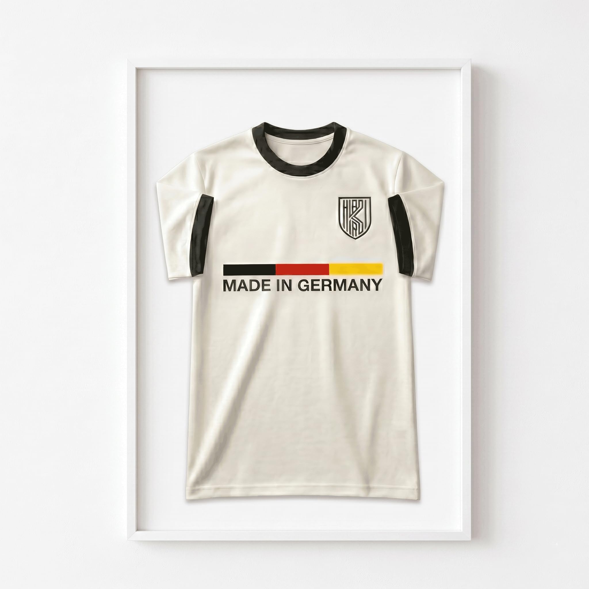 Cornice per maglia da calcio Premium in legno Bianco 60x80 cm - Made in Germany - Teca maglia calcio sfondo bianco - Cornice per magliette extra larga - Quadro porta maglia - Teca maglietta