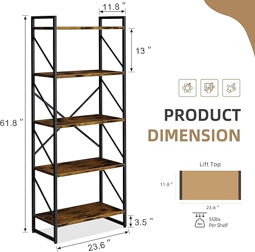 Miniatura 2 de Vongrasig Estantería de 5 niveles, organizador de estantería independiente, estantes de escalera de cocina de granja, estantes abiertos de madera
