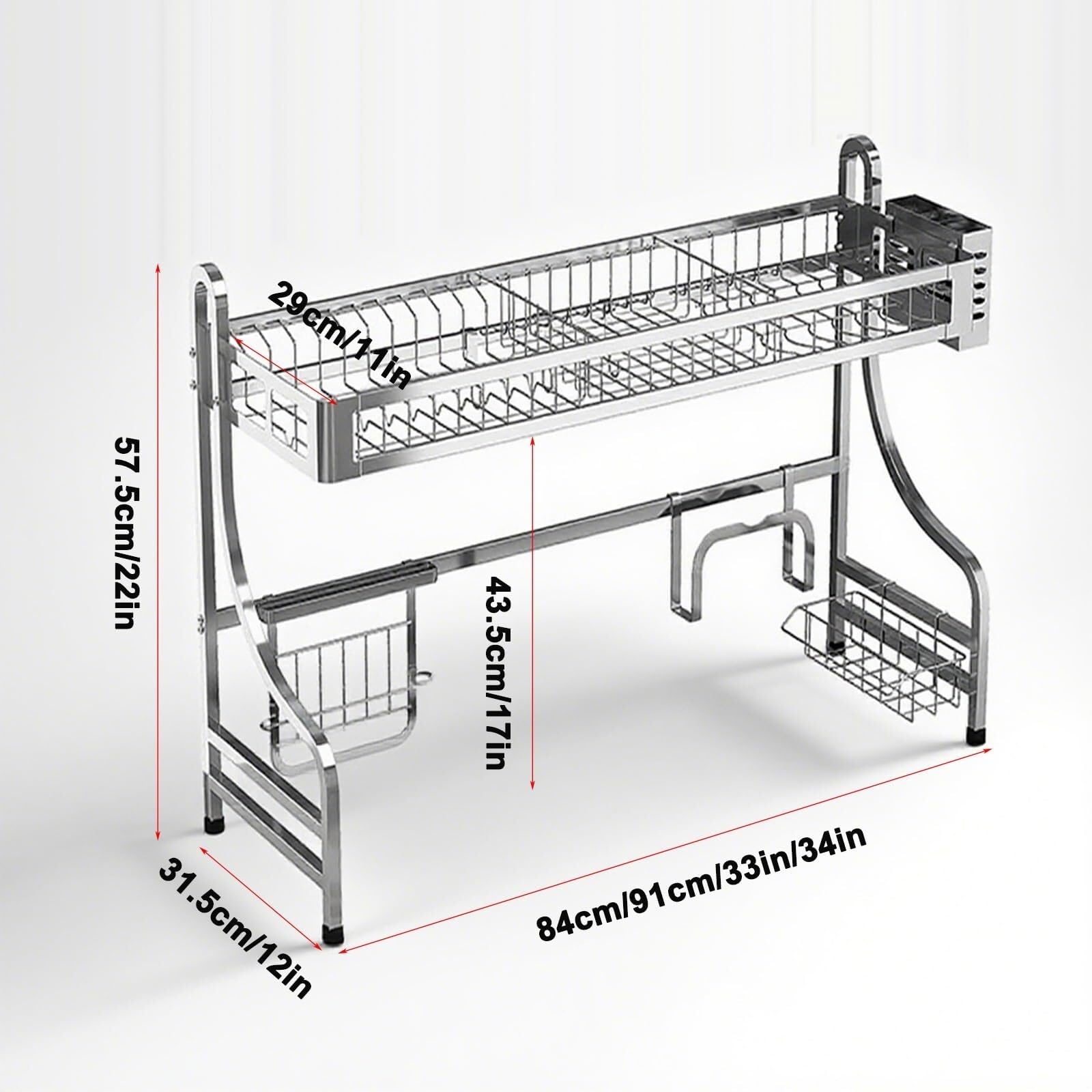 Abtropfgestell über der Spüle, 1/2-stöckig, Edelstahl Geschirrständer | Stahl-Aufbewahrungsküche, multifunktionaler Raum, 84 cm