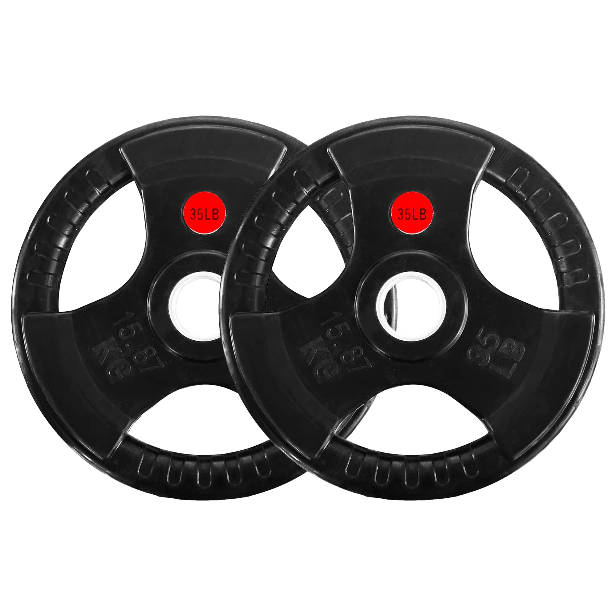 2" Olympic Grip Plates with 3-Handle Design | 2.5-45LB Rubber Encased Iron Weight Set & Pairs | Low-Noise, Floor Safe for Home Gym, Deadlift & Dumbbell