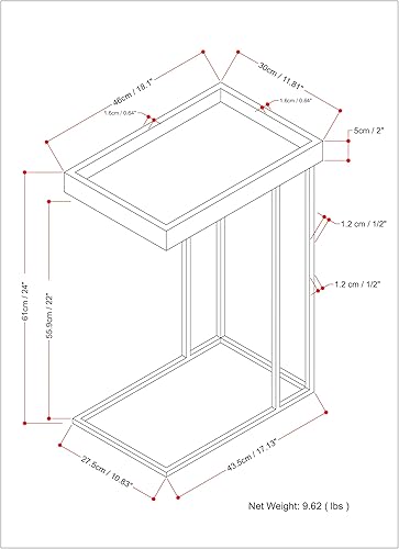 Miniatura 3 de SIMPLIHOME Gallagher - Mesa auxiliar C de 12 pulgadas de ancho, madera maciza de mango y metal, soporte rectangular con bandeja superior, mesa