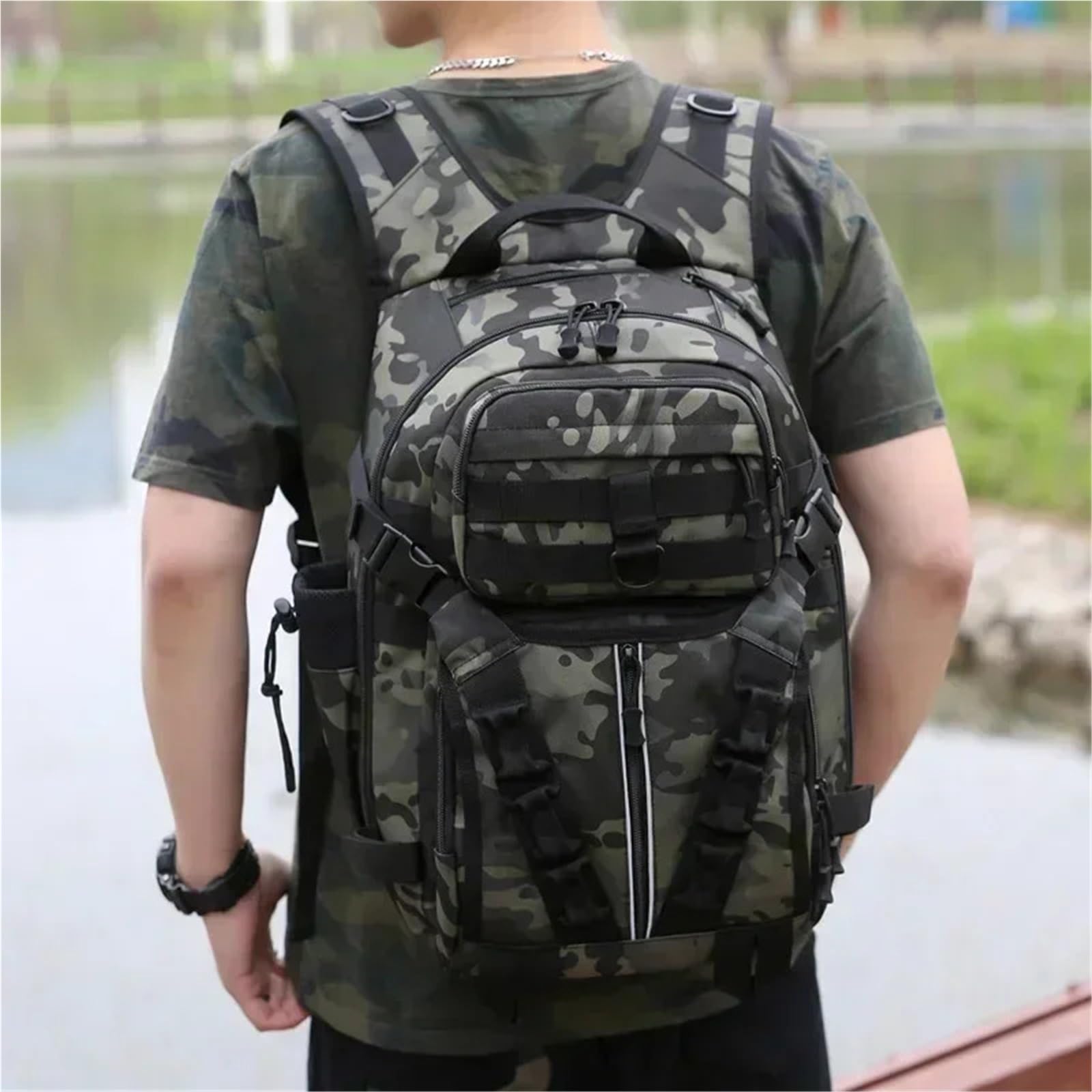Sac De PêChe Hommes pêche leurre Canne boîte Sac Camping Escalade Sac à Dos Multi-Fonction Hommes Sacs pêche Sac à bandoulière(Blue)