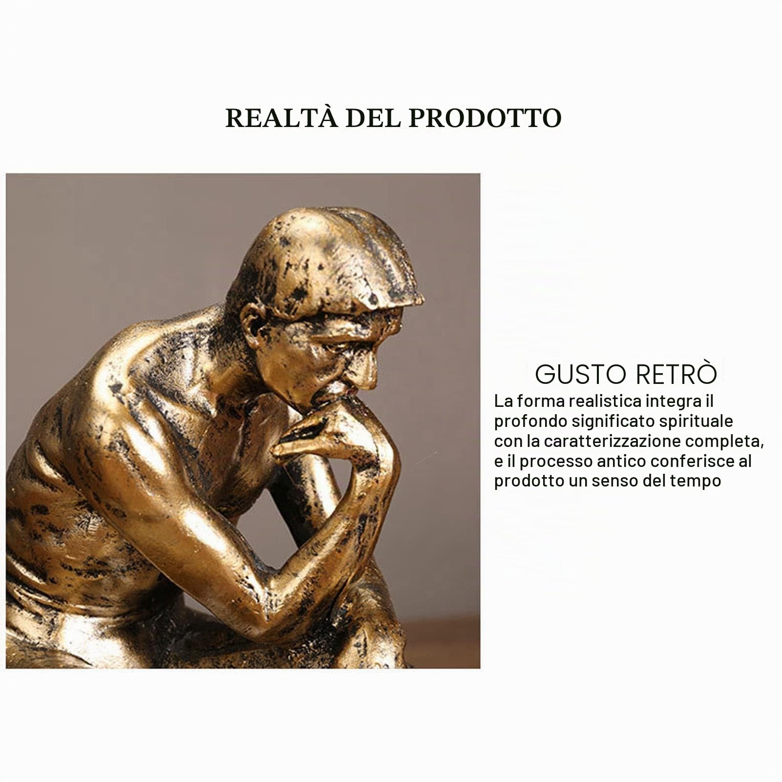 Statua del Pensatore Resina Dorata, Scultura Decorativa per Studio Biblioteca 25x10cm Resina ad Alta Densità con Doratura a Freddo Base Antiscivolo per Soggiorno Ufficio Collezionisti