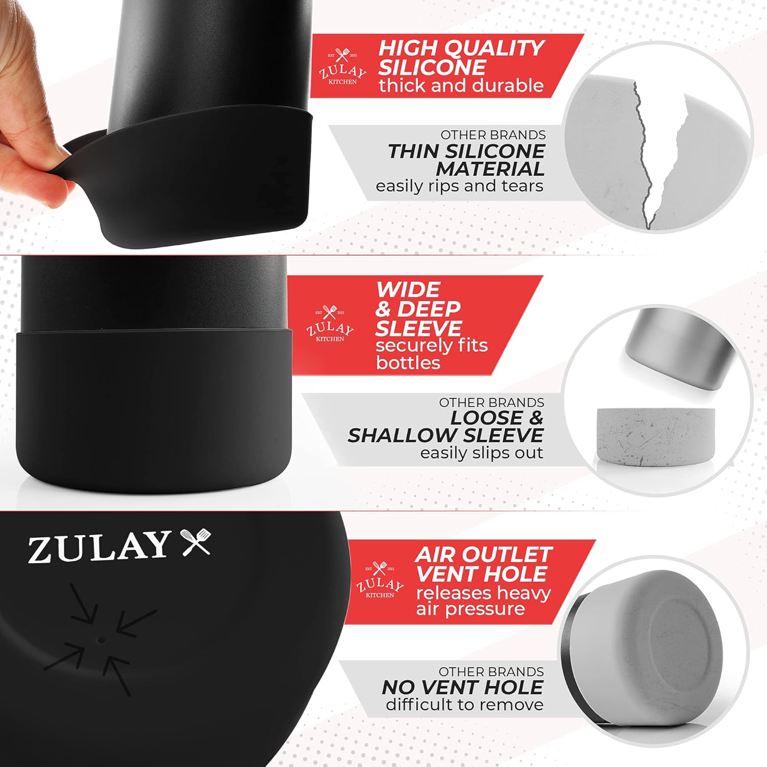 Zulay Protective Silicone Boot for 32-40oz Water Bottles - BPA Free Silicone Boot Sleeve for Wide & Narrow Mouth Bottles - Anti-Slip Water Bottle Bumper Sleeve Cover (Black) : Sports & Outdoors