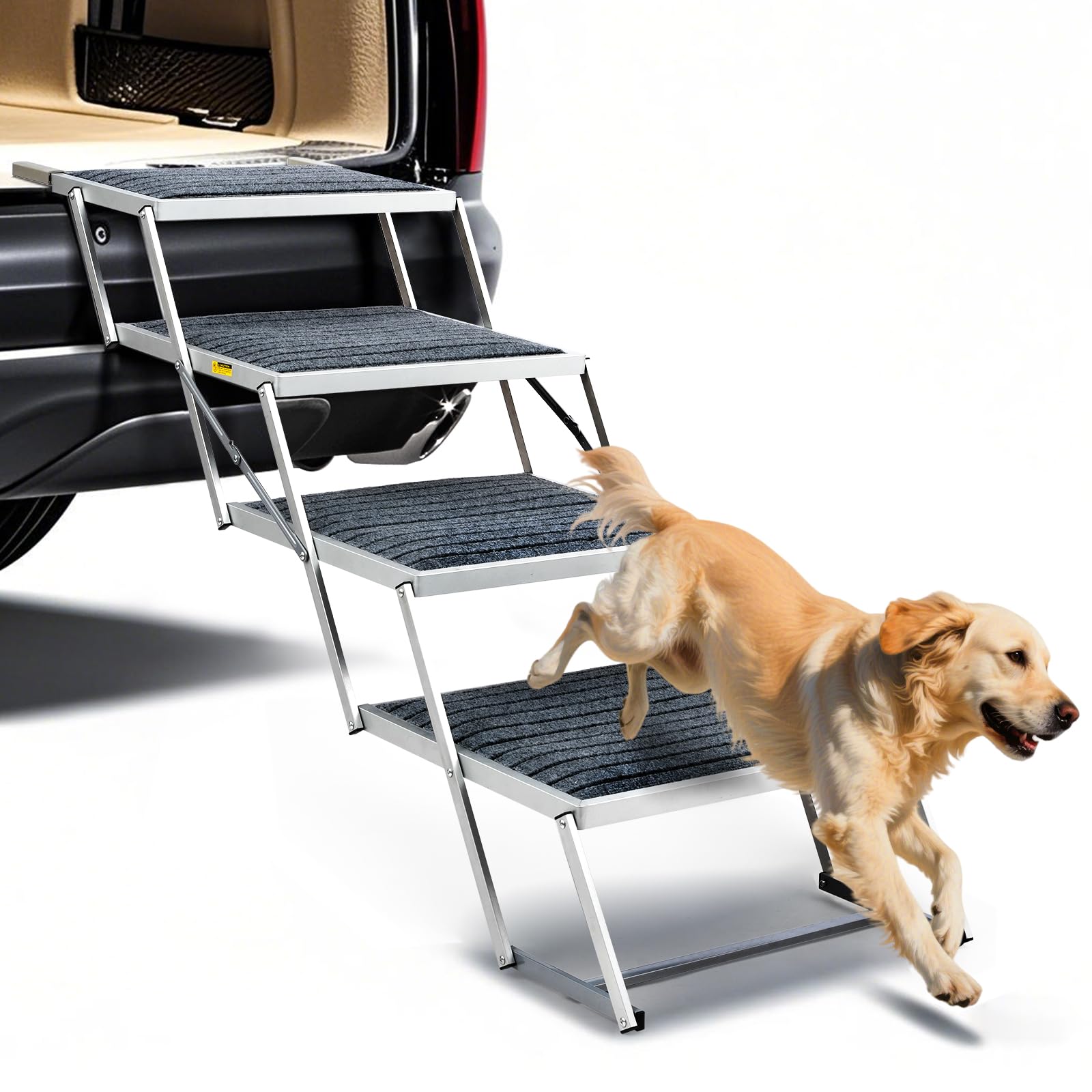 Escalier pour chien de voiture avec tapis, extra large à 4 marches, pliable, léger et antidérapant, pour camion et SUV, supporte jusqu'à 100 kg