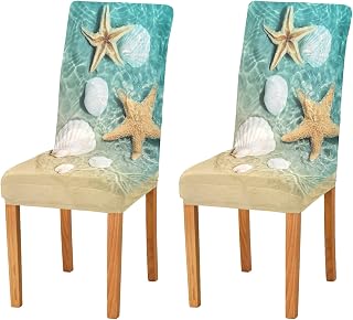 ALAZA Chair Covers for Dining Room, Starfish and Seashell on The Summer Beach Stretch Chair Cover Sets Chair Protector Removable Washable for Ktichen Restaurant Hotel