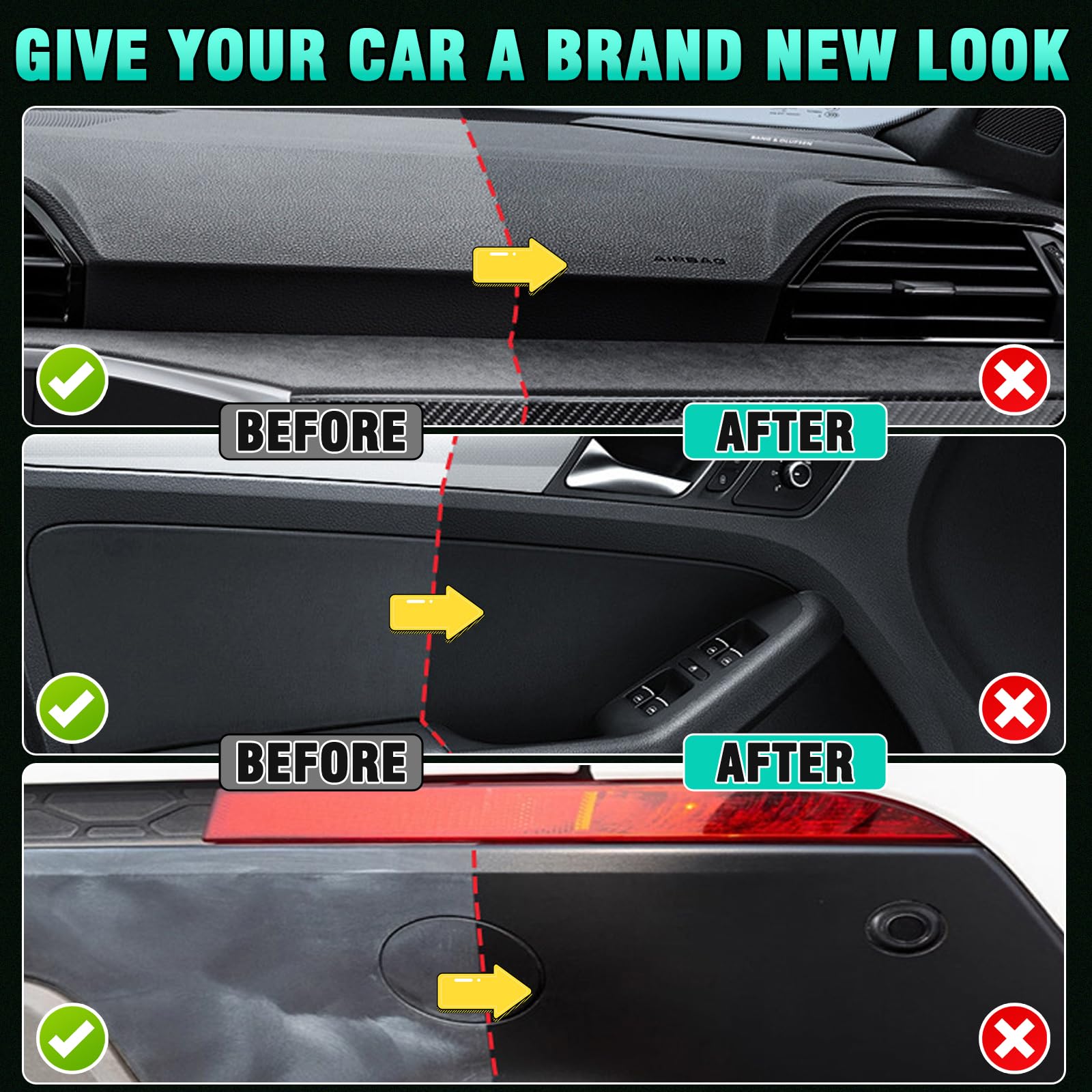 HuakChai Back to Black Trim Restorer, Car Plastic Restorer Black for Car Interior & Exterior, Revives Faded Black Plastic & Rubber, Prevents Aging & Cracks, Long-Lasting Shine (100ml) — view 3