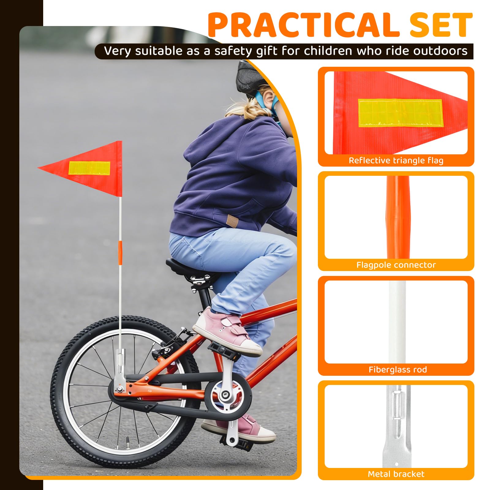 MAIXINNEW 2 Stück Fahrradwimpel für Kinder, Fahne Fahrradanhänger Reflektierende, Sicherheitswimpel Kinderfahrrad, Verstellbare Fahrradwimpel für im Freien radfahrende Kinder, Warnschild - 3