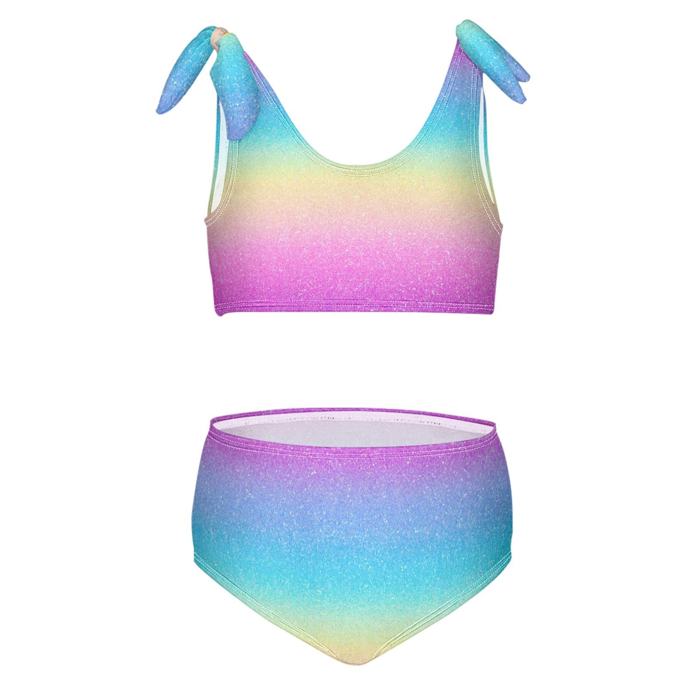 Girls Tankini Swimsuit Bathing Suit Two Piece Bikini Summer Beach Swimwear with Adjustable Strap 3-12 Years Solid Color