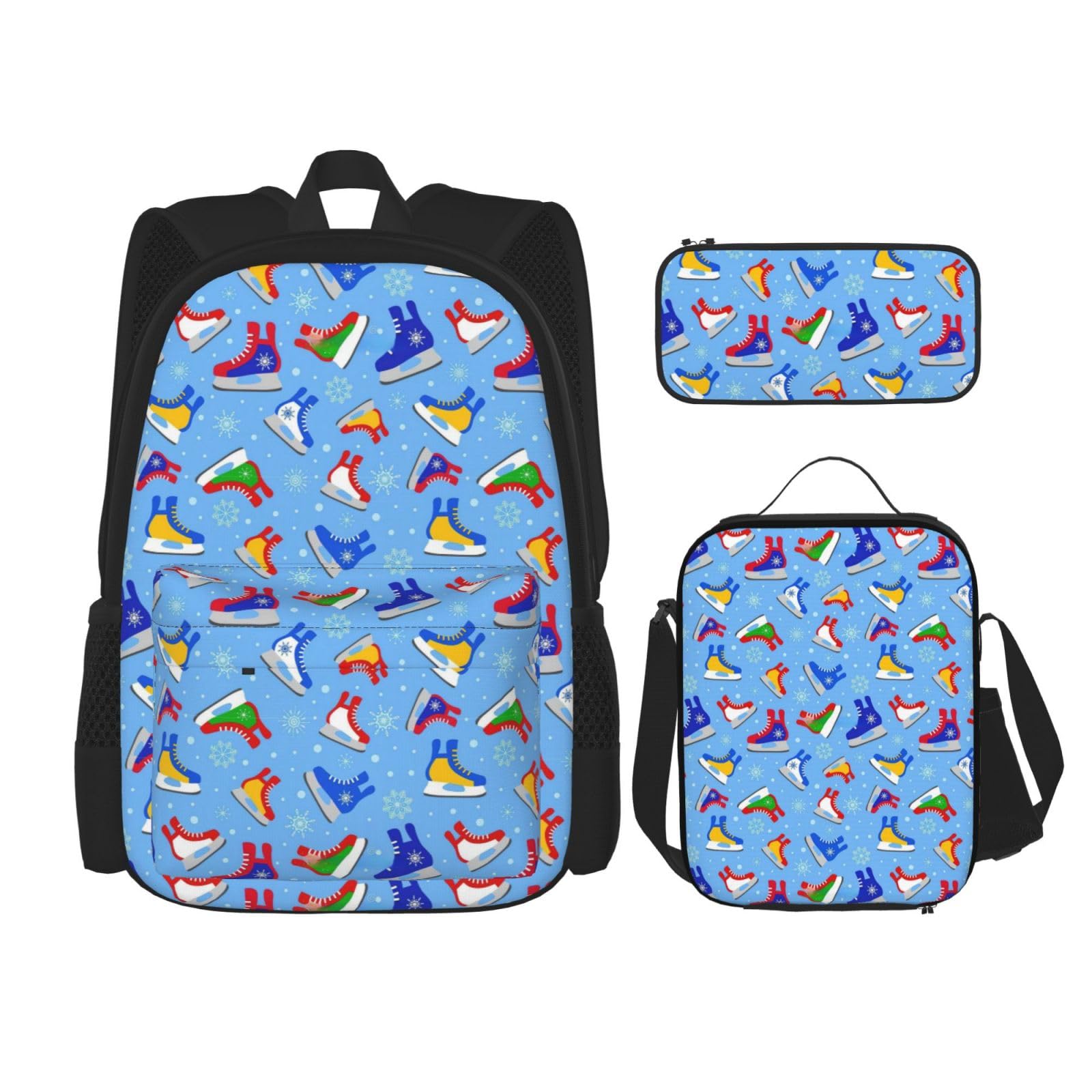 Hockey Elements Creative Pattern Print Set 3 pièces Sac à dos décontracté (sac à dos + sac banane + petite pochette), unisexe