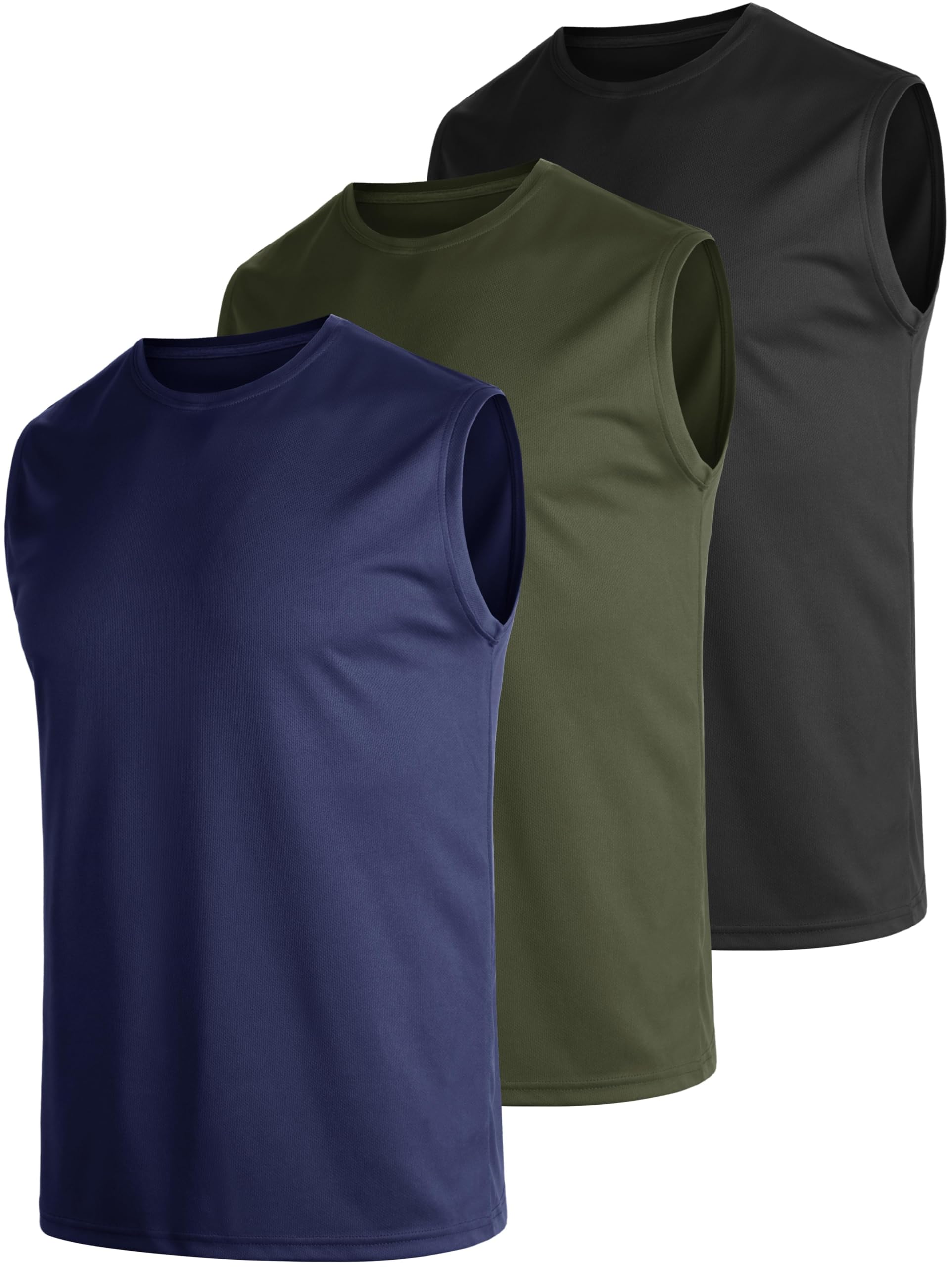 Lot de 3 débardeurs sans manches pour homme - Séchage rapide - Respirant - Fonction fitness - Gym - Course - T-shirt sans manches pour homme